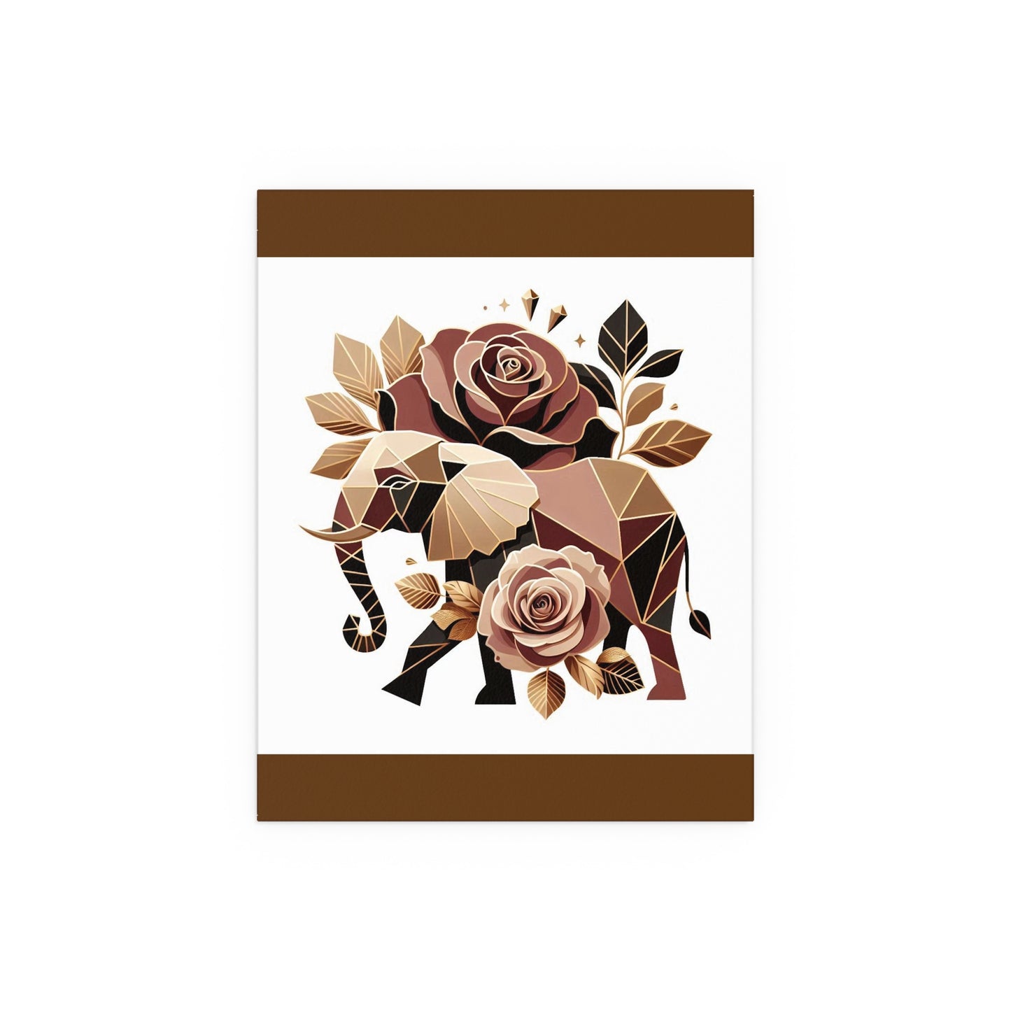Elegant Floral Silk Poster - Indoor/Outdoor Wall Art for Home Decor - Brown & Gold Elephant & Roses