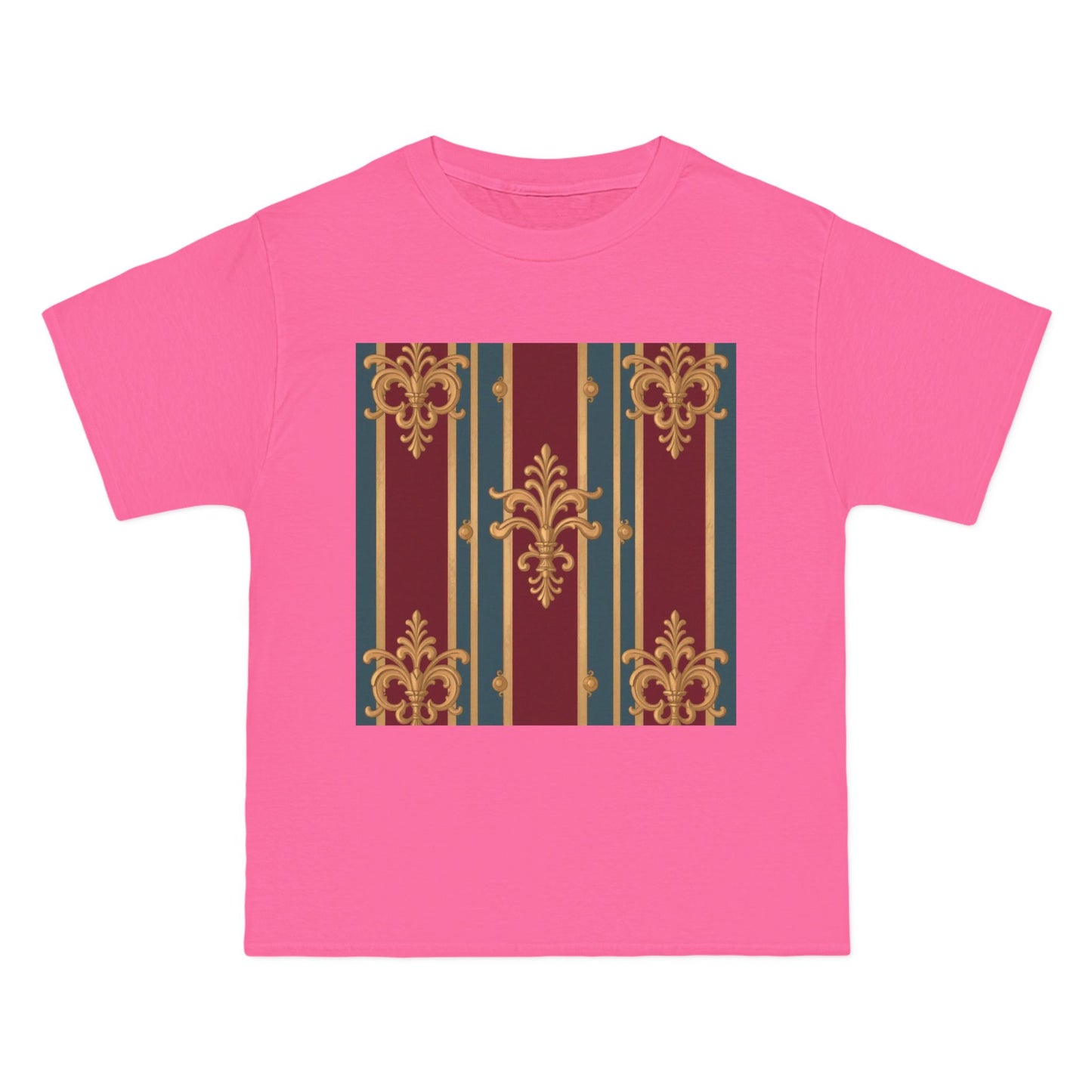 Elegant Vintage Patterned Beefy-T® Short-Sleeve T-Shirt | Casual Wear, Summer Tops, Unique Gift - Burgundy Striped Gold Baroque