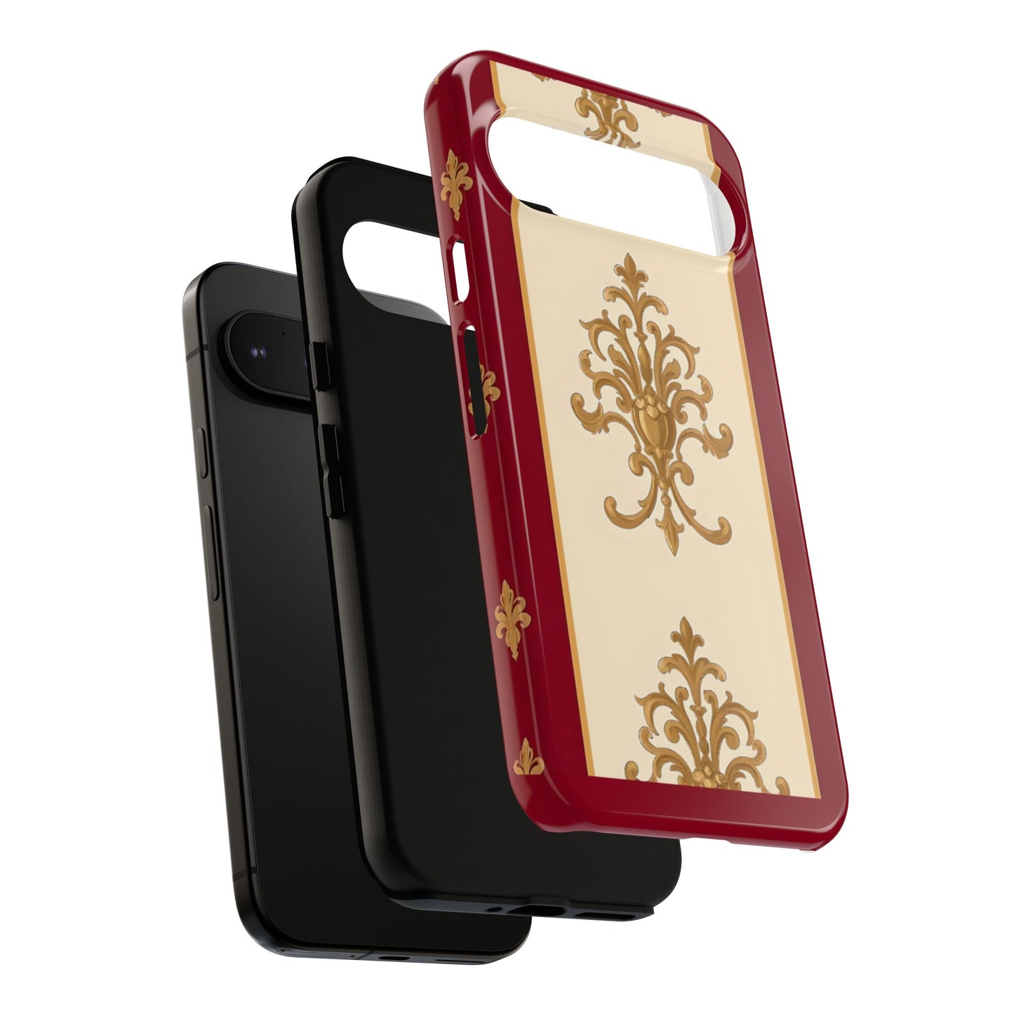 Elegant Floral Motif Phone Case - Tough Cases with Vintage Design - Dusk Red Striped Gold Damask