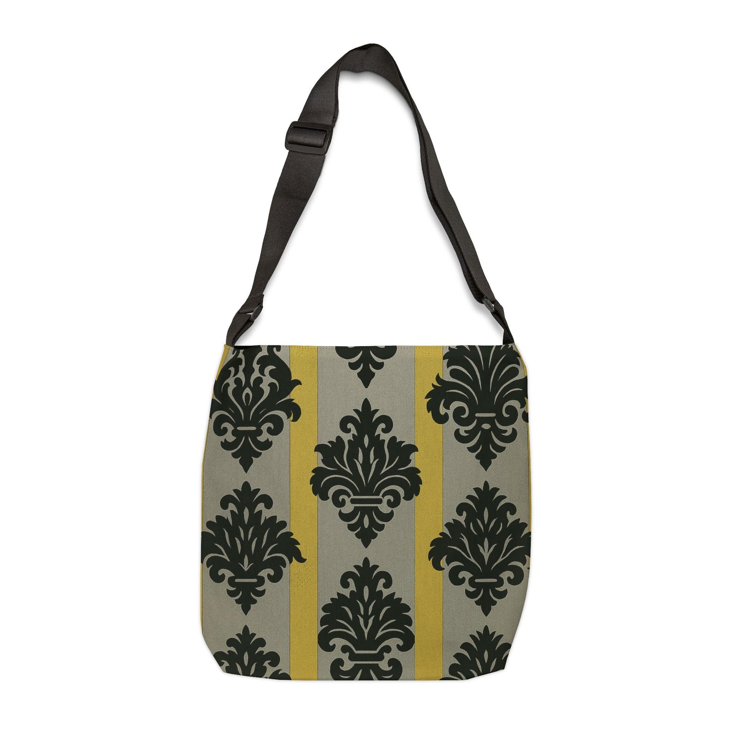Elegant Vintage Baroque Adjustable Tote Bag | Perfect for Everyday Use, Gift Ideas, Fashion Accessory - Silver & Gold Striped Black Baroque