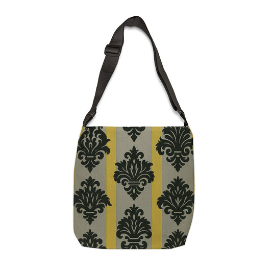 Elegant Vintage Baroque Adjustable Tote Bag | Perfect for Everyday Use, Gift Ideas, Fashion Accessory - Silver & Gold Striped Black Baroque
