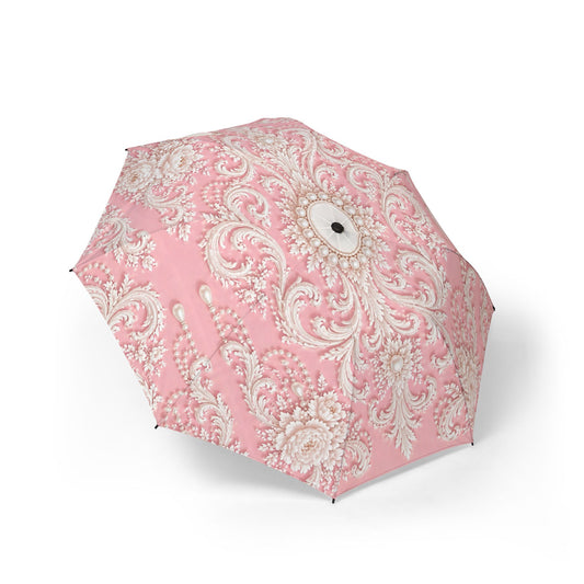 Pink Rococo Pattern Foldable Semi-Automatic Umbrella