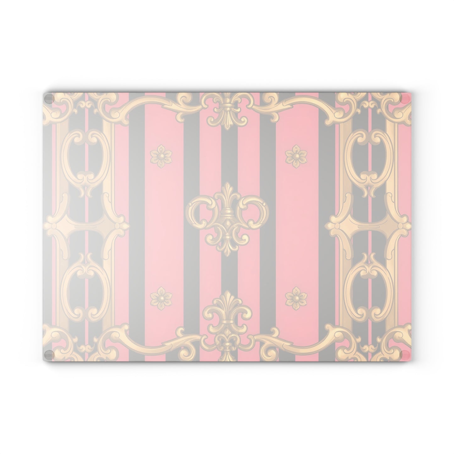 Elegant Pink and Black Glass Cutting Board, Kitchen Decor, Cooking Gift, Housewarming Present - Pink & Black Striped Gold Baroque
