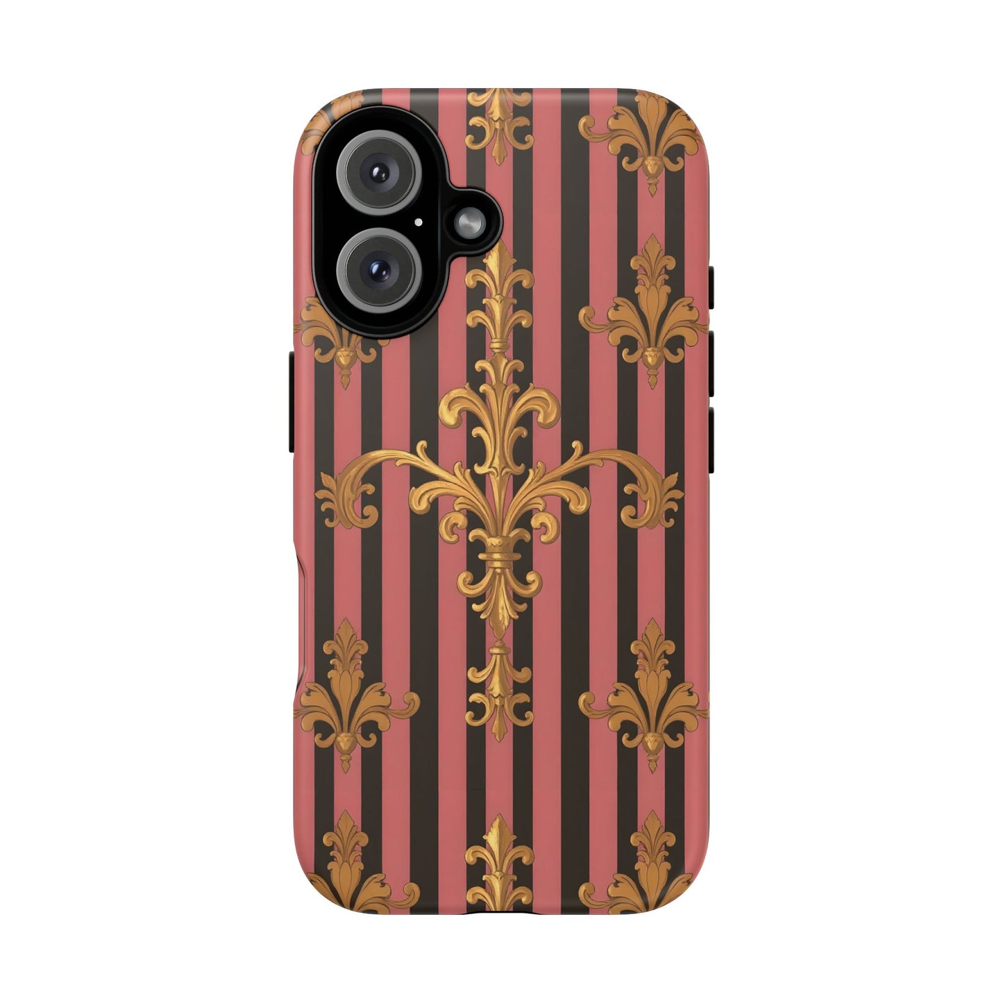 Elegant Floral Motif Phone Case - Tough Cases with Vintage Design - Mauve Striped Gold Damask