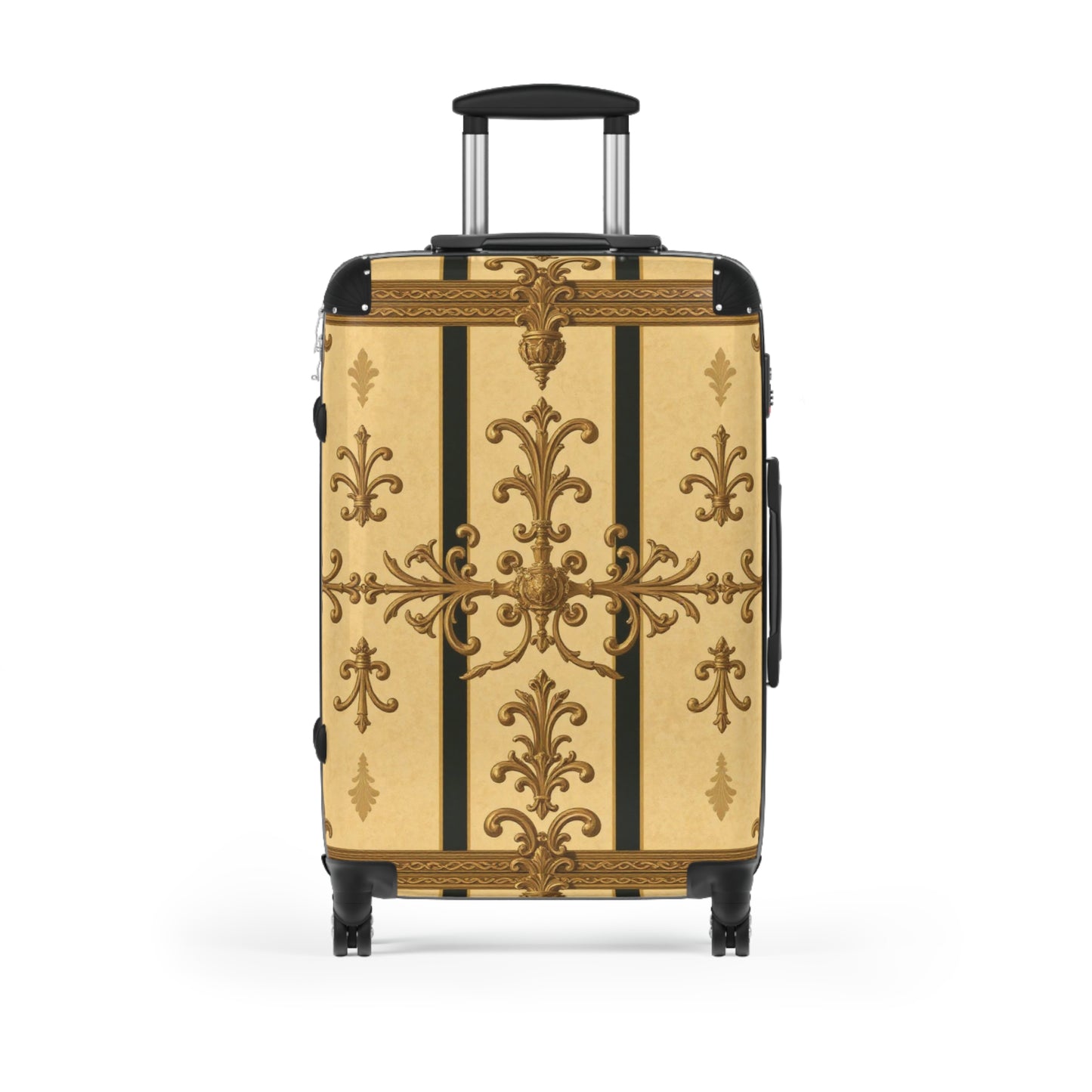 Elegant Travel Suitcase with Vintage Design, Stylish Luggage for Travelers, Vacation Essentials - Matte Yellow Striped Antique Rococo
