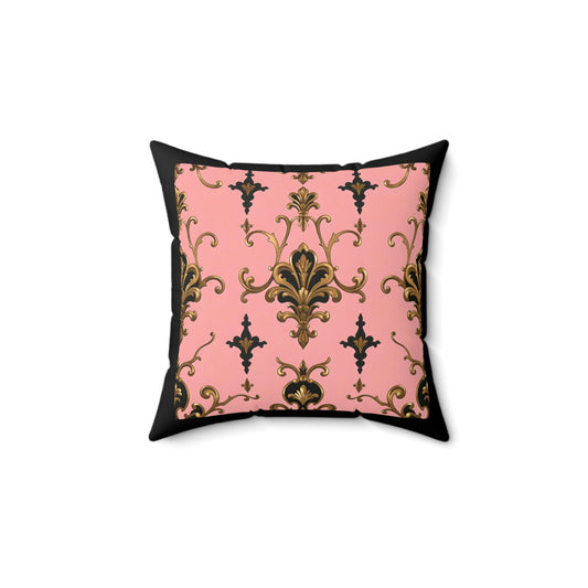 Elegant Vintage-Style Decorative Pillow, Luxurious Home Decor, Shabby Chic Cushion, Gift for Her - Pink, Black & Gold Rococo