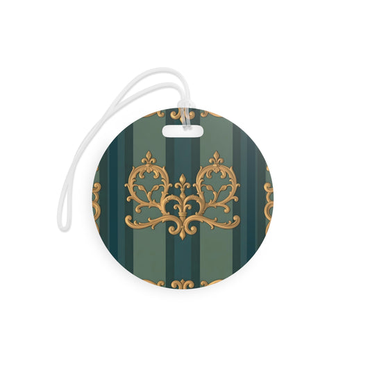 Elegant Vintage Luggage Tags - Travel in Style - Smoky Blue & Teal Striped Baroque