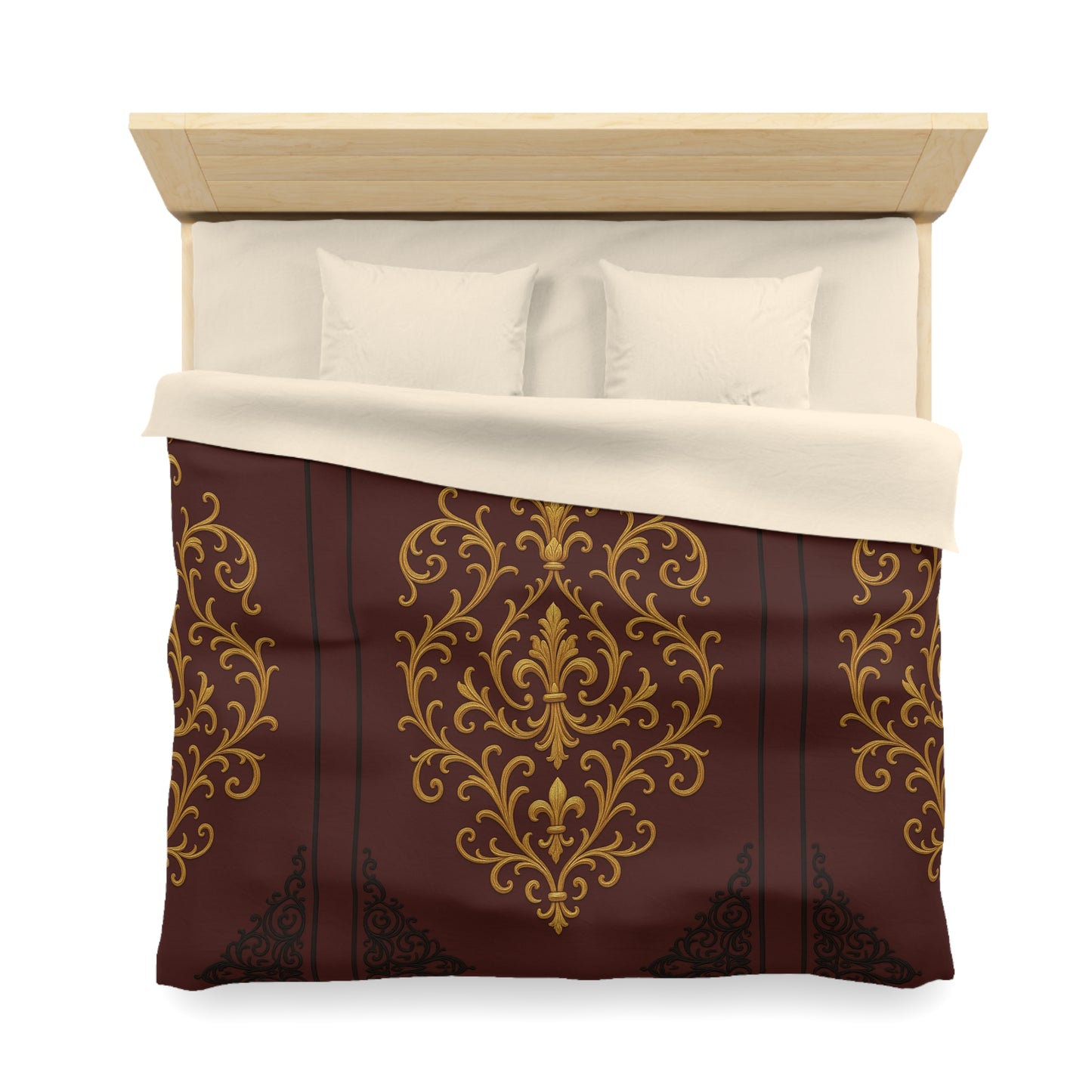 Dusk Burgundy-Black & Gold Baroque Duvet Cover - Regal Gold Baroque on Burgundy Microfiber