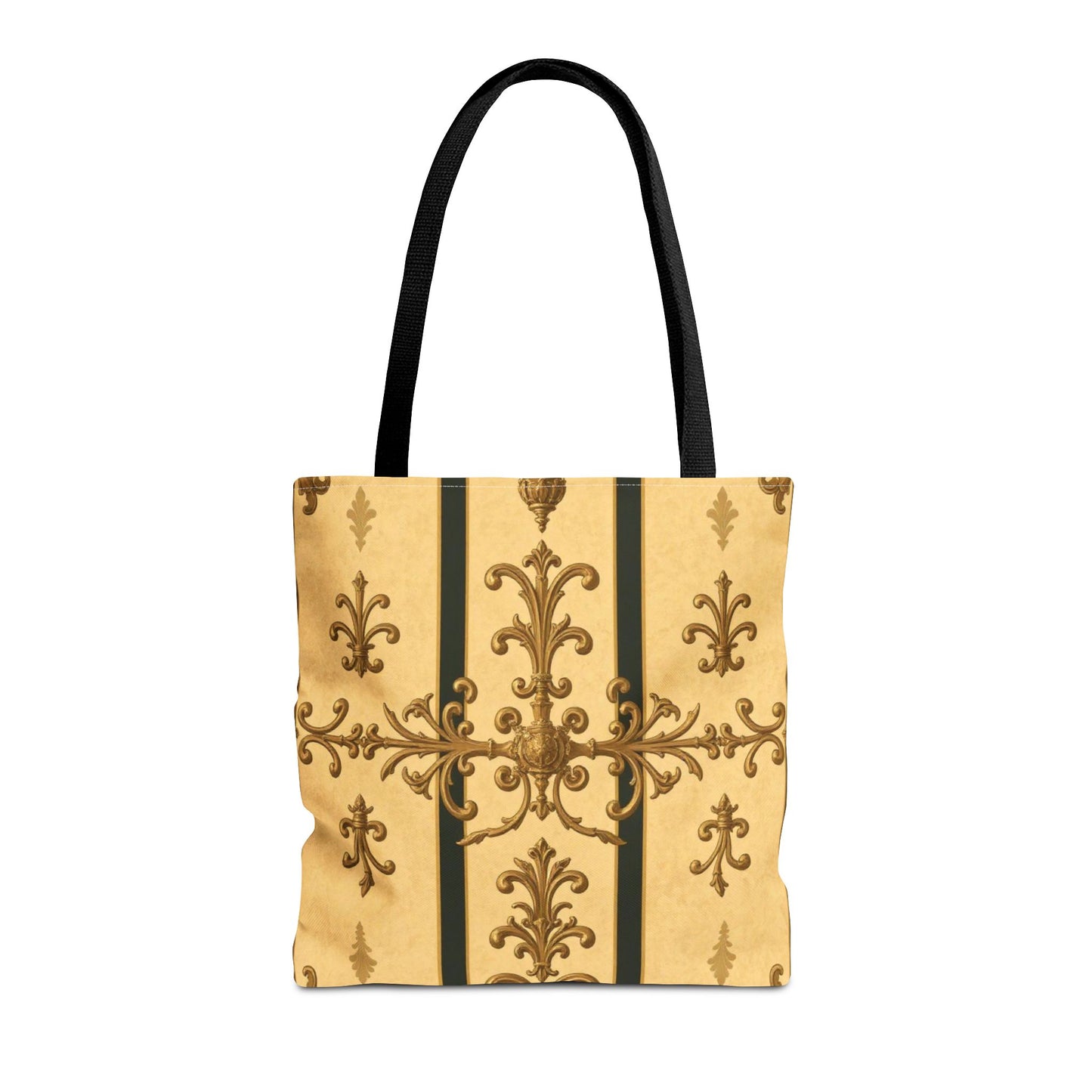 Elegant Baroque Pattern Tote Bag | Stylish Eco-friendly Shopping Bag, Beach Tote, Gift Bag, Daily Use - Matte Yellow Striped Antique Rococo