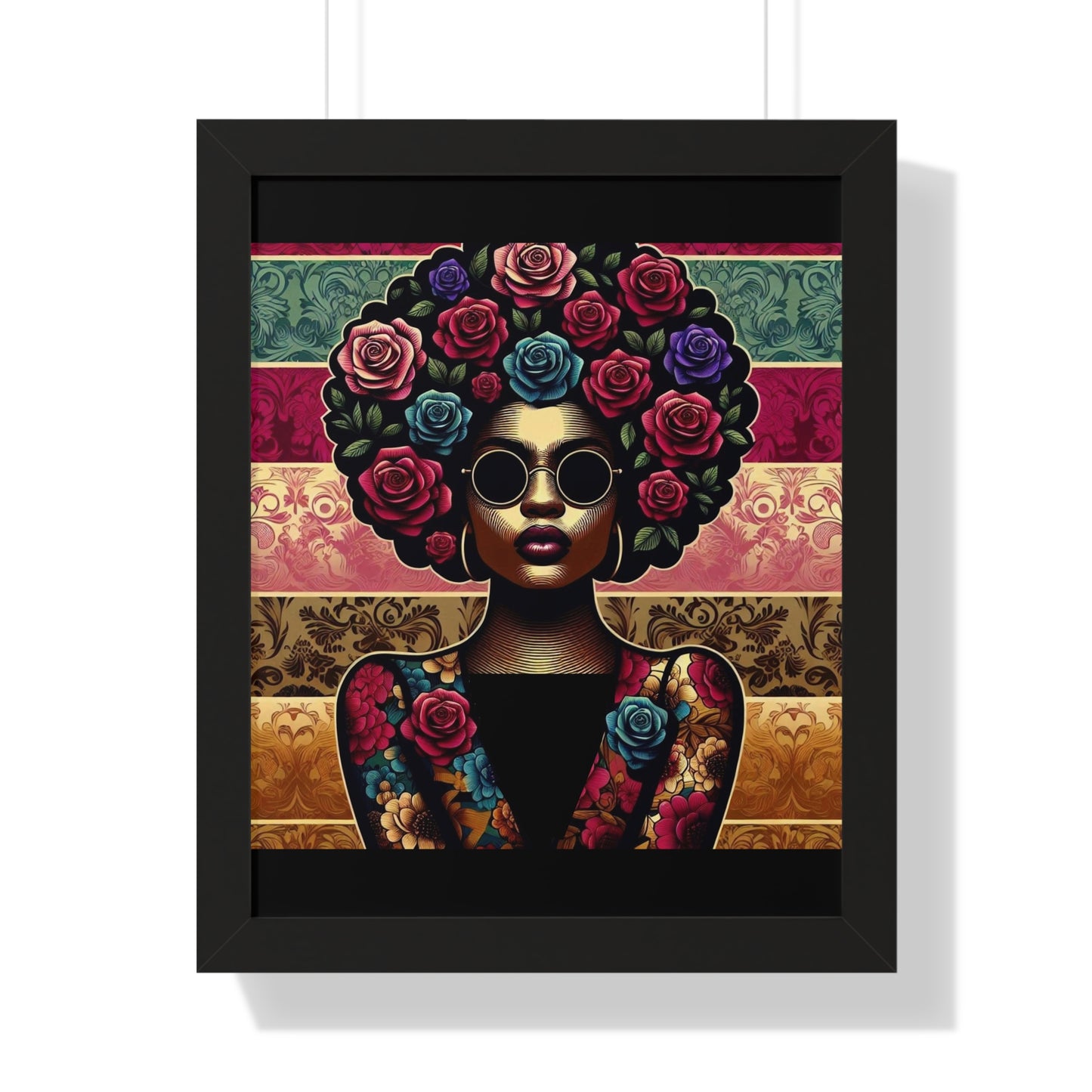 Vertical Poster Lady In Damask & Roses Wall Art