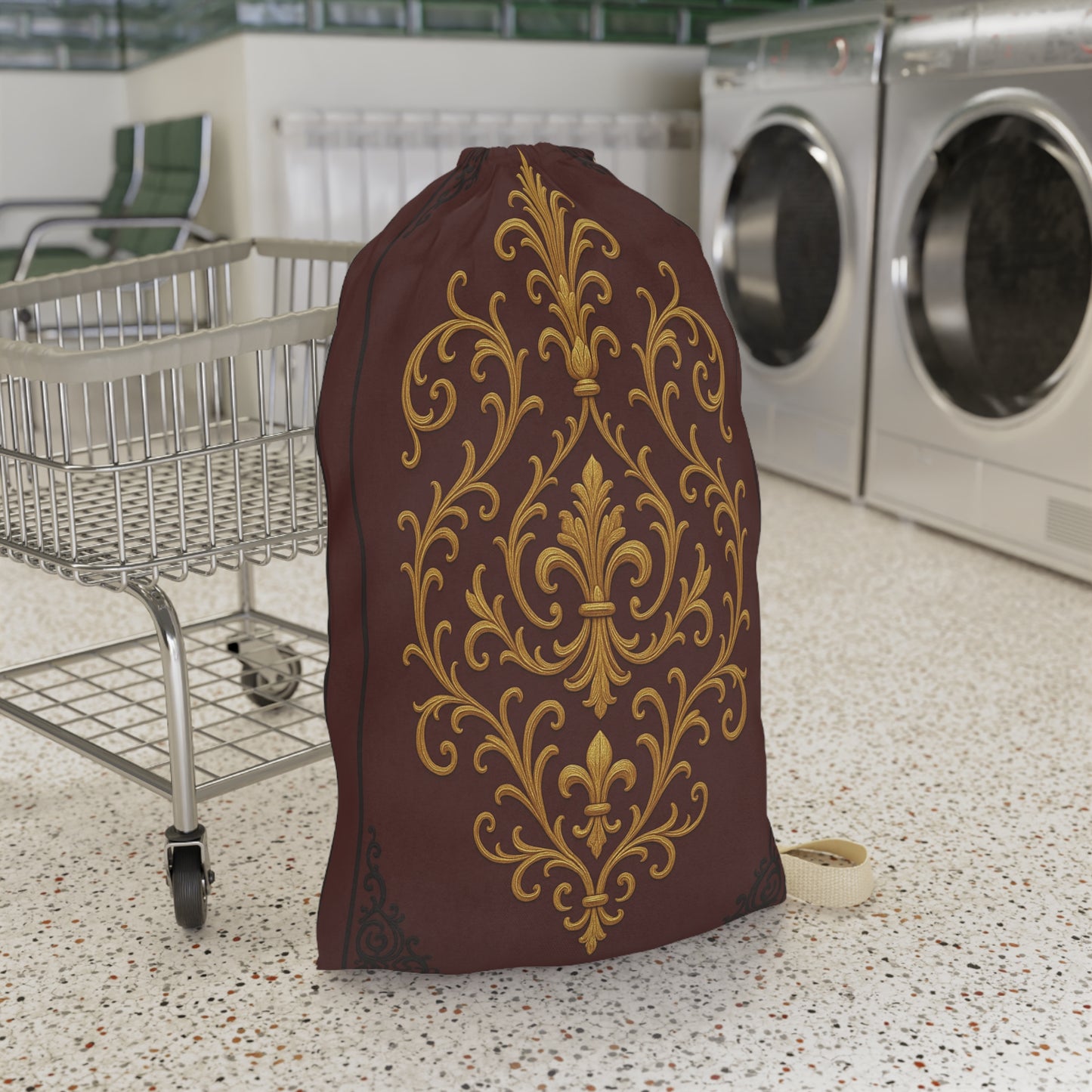 Dusk Burgundy-Black & Gold Baroque Laundry Bag — Burgundy & Gold Decorative Wash Tote
