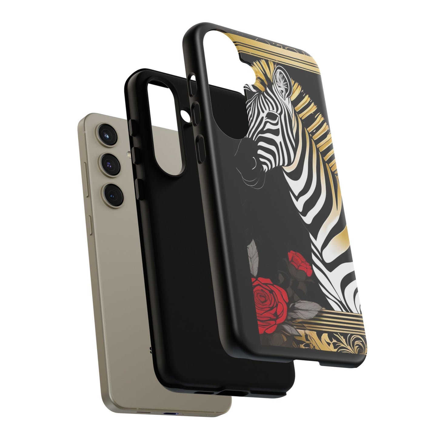 Phone Case - Elegant Zebra & Roses Design