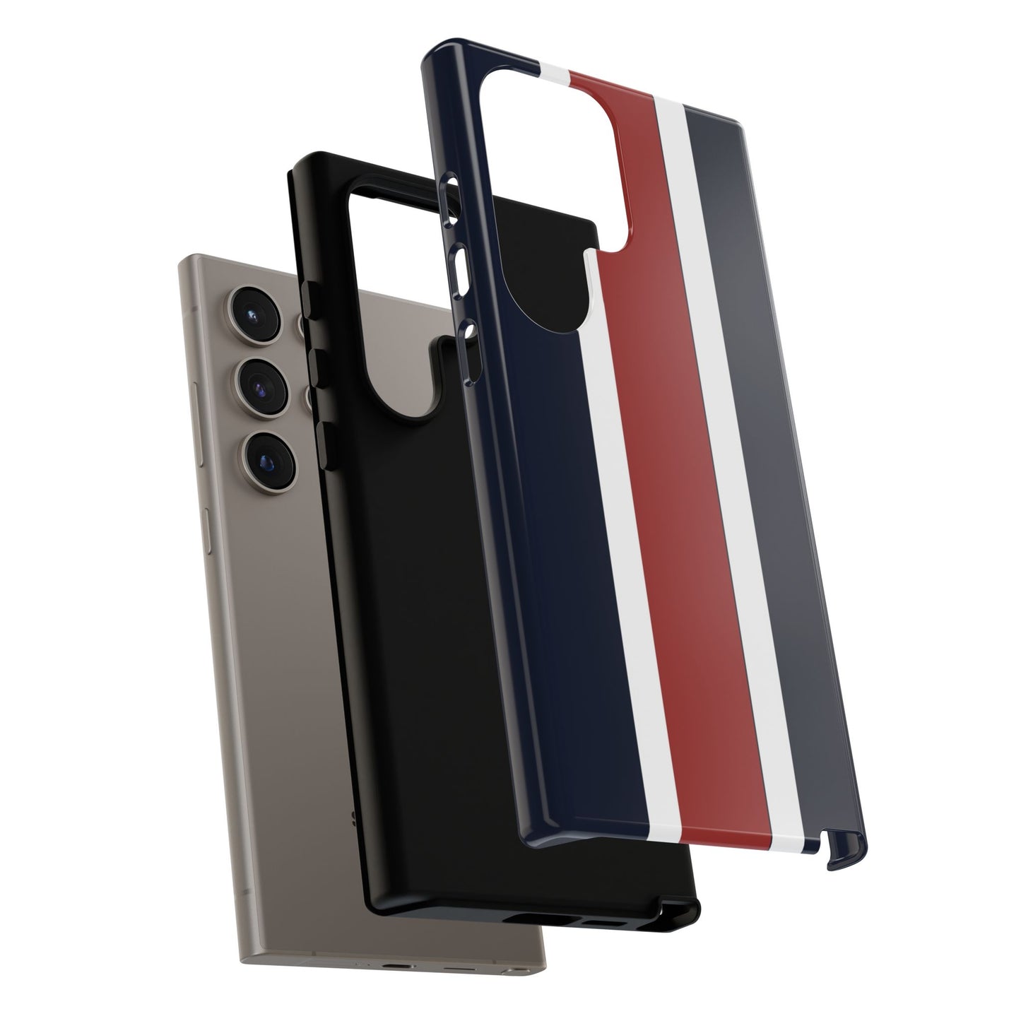 Lunar Midnight & Red-White Striped Stylish Phone Case - Tough Cases, Custom iPhone Cover, Sleek Phone Accessories, Gifts for Him/Her