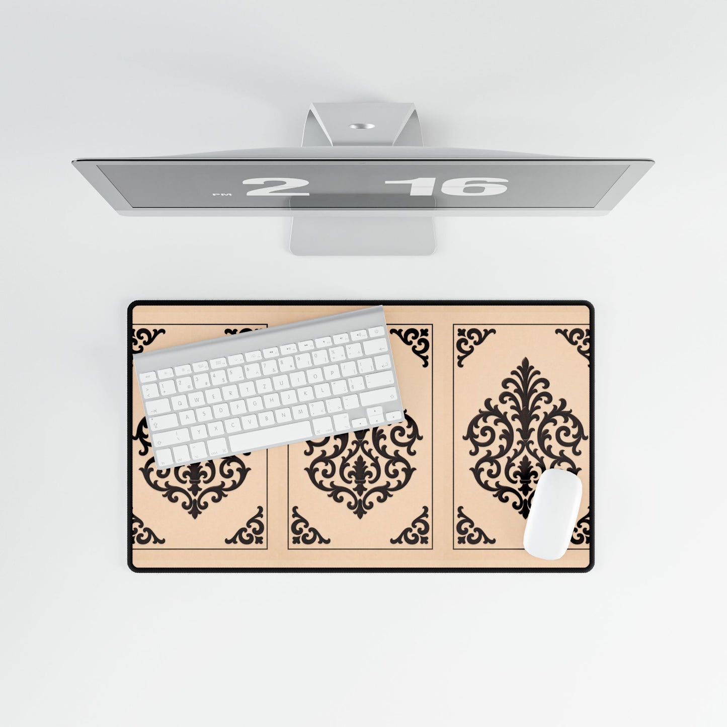 Almond-Beige & Brown Baroque Desk Mat – Elegant Beige & Brown Office Mousepad
