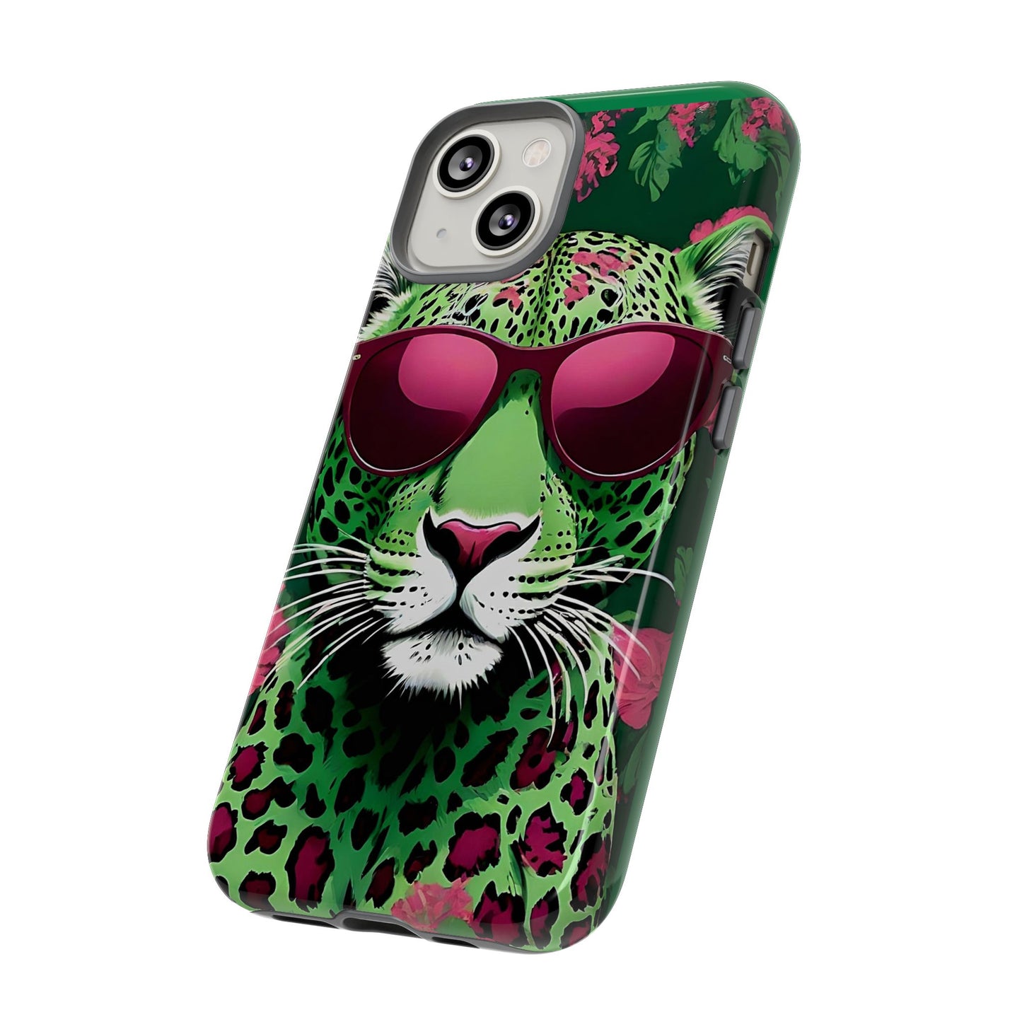 Phone Case - Lime Green & Burgundy Leopard In Sunglasses Design