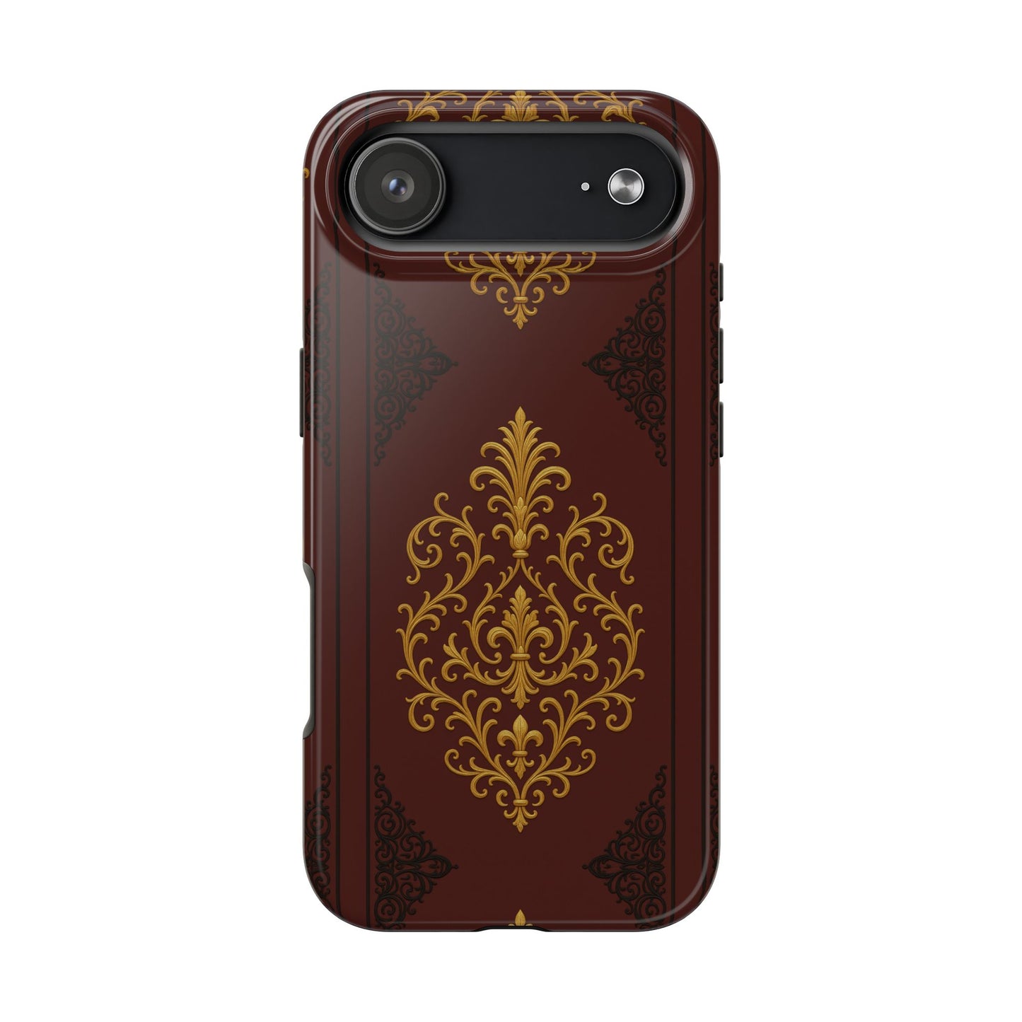 Dusk Burgundy-Black & Gold Baroque Tough Phone Case — Ornate Gold Baroque on Burgundy