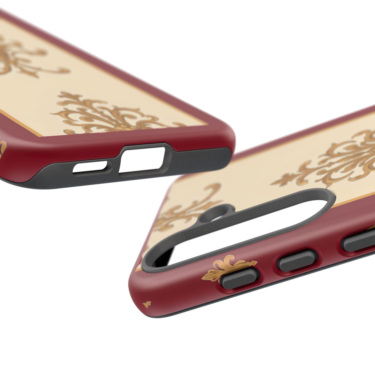 Elegant Floral Motif Phone Case - Tough Cases with Vintage Design - Dusk Red Striped Gold Damask