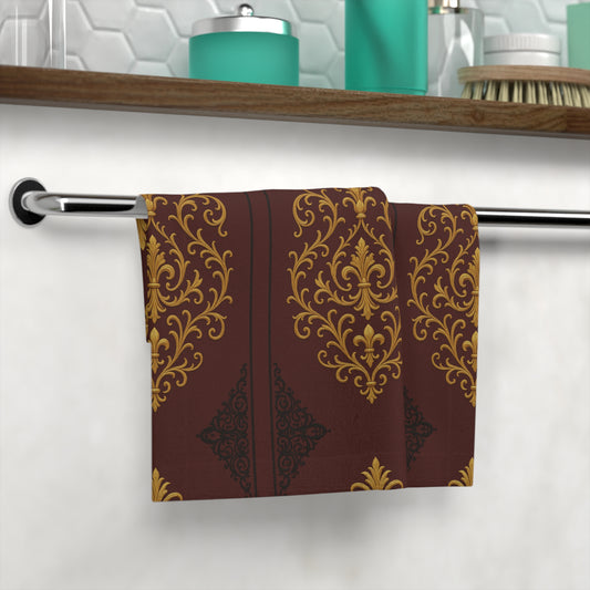 Dusk Burgundy-Black & Gold Baroque Face Towel — Burgundy & Gold Decorative Pattern