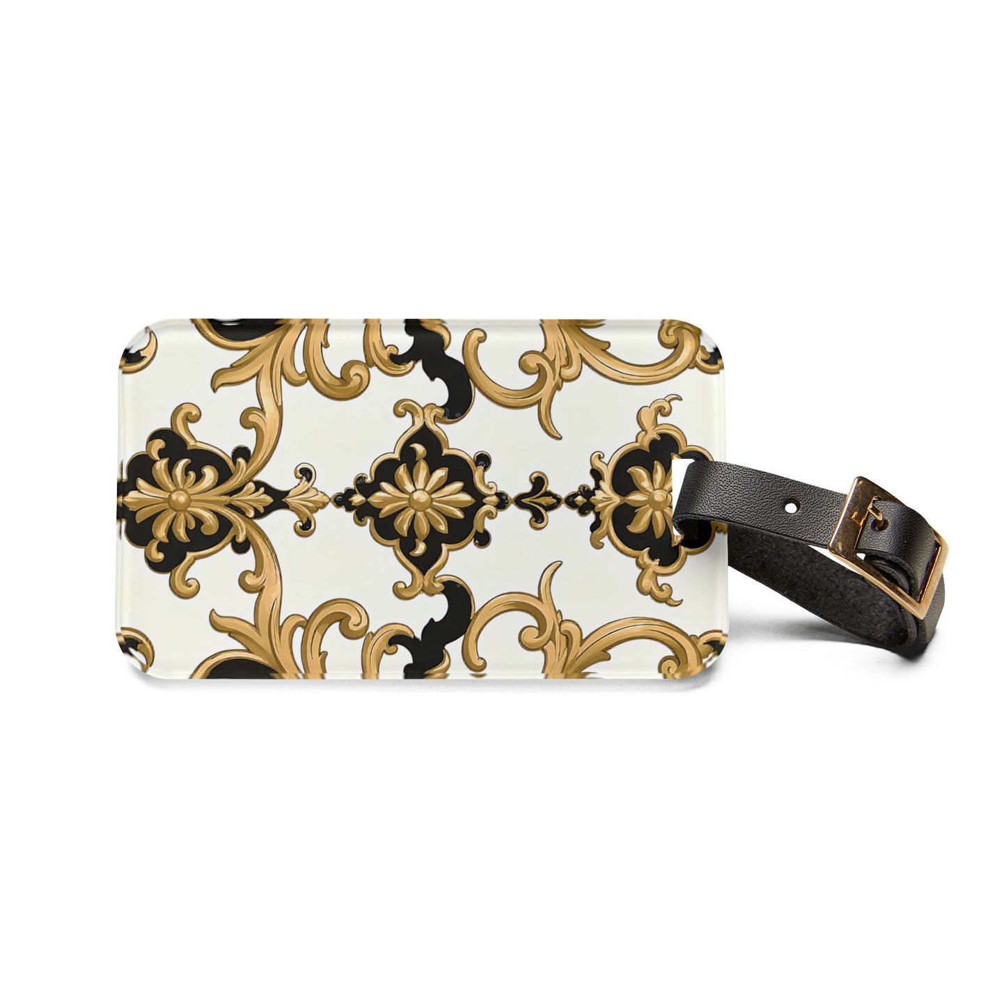 Elegant Vintage Luggage Tag, Personalized Travel Accessory, Retro Style Luggage Label, Travel Gift, Bag Tag for Adventurers - Black & Gold Rococo