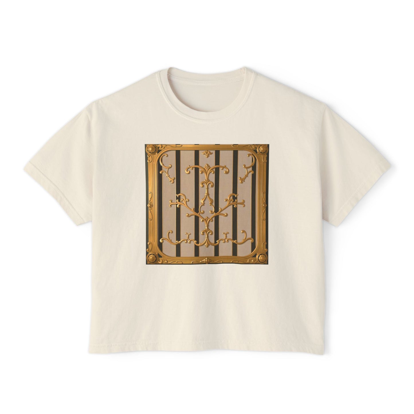 Women's Boxy Tee - Beige Striped Gold Rococo