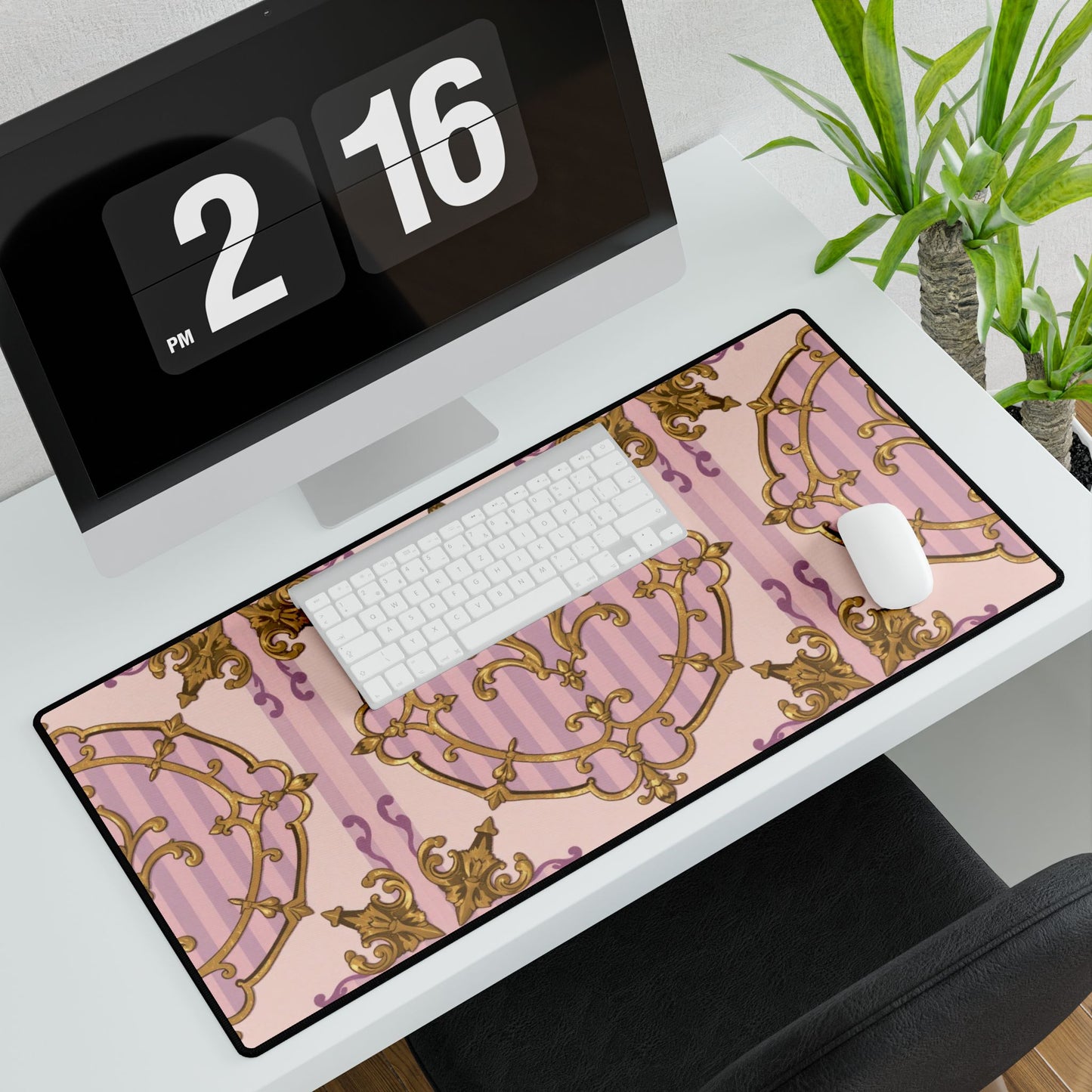 Chic Lavender & Alabaster Striped Gold Baroque Decorative Desk Mats | Elegant Office Decor, Stylish Desk Accessories, Gift for Home Office
