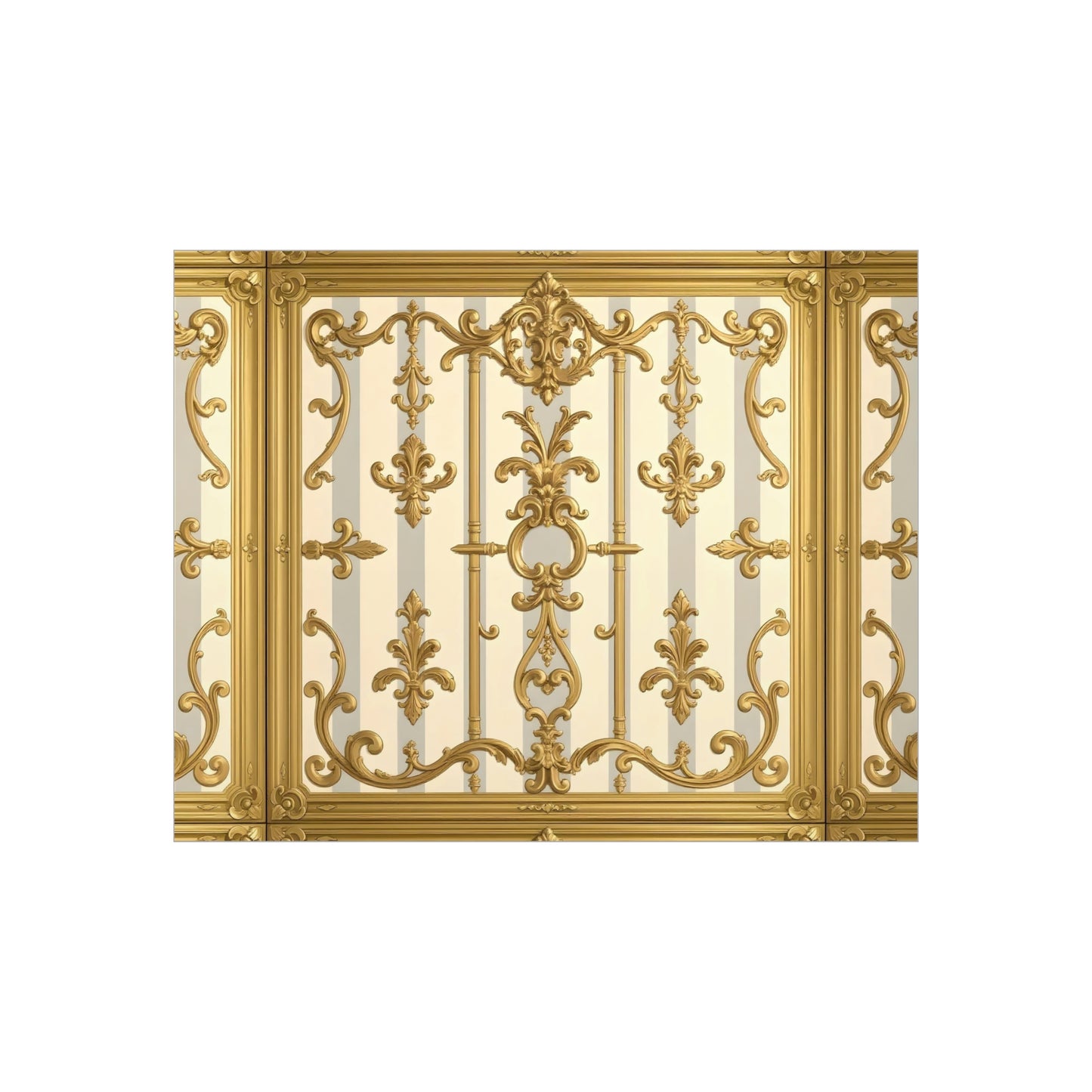 Elegant Ornate Foam Board Art - Luxury Wall Décor, Home Decoration, Versatile Display Board - Matte Gray & Cream Striped Gold Baroque