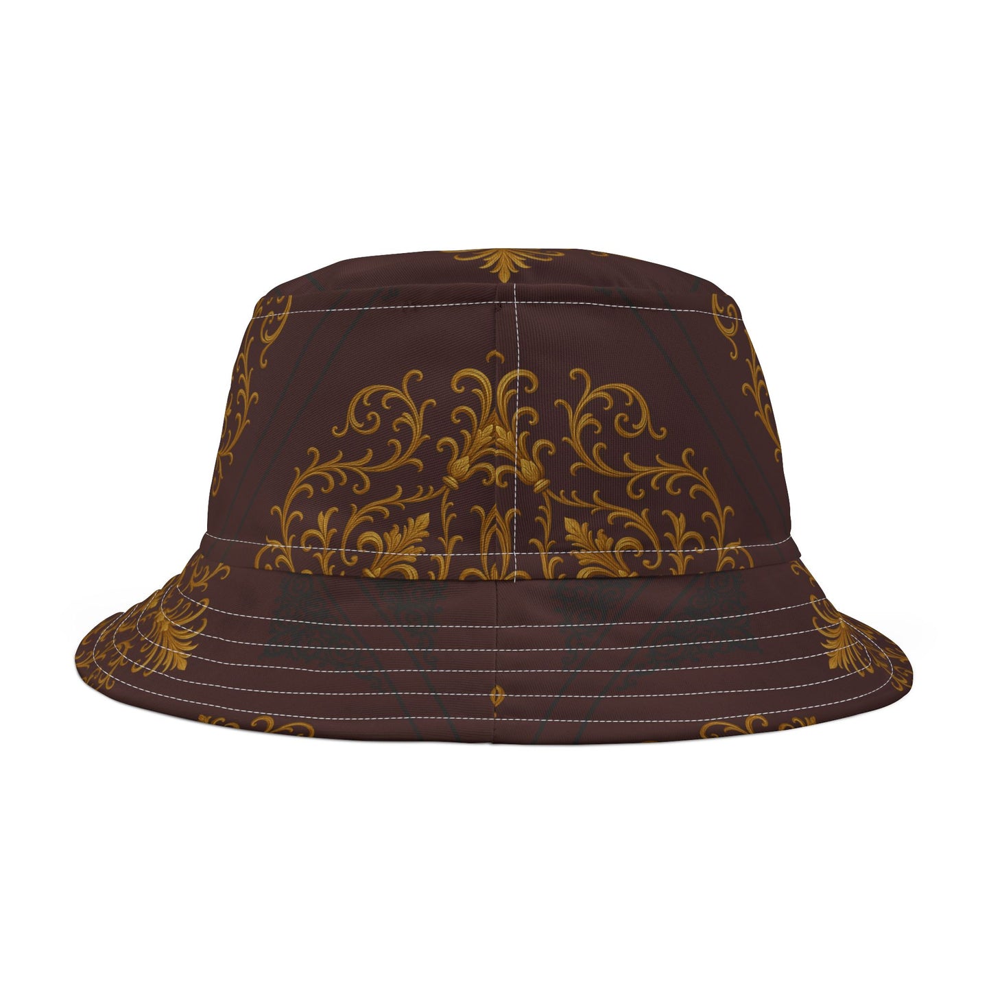 Dusk Burgundy-Black & Gold Baroque Bucket Hat – Ornate Baroque Pattern