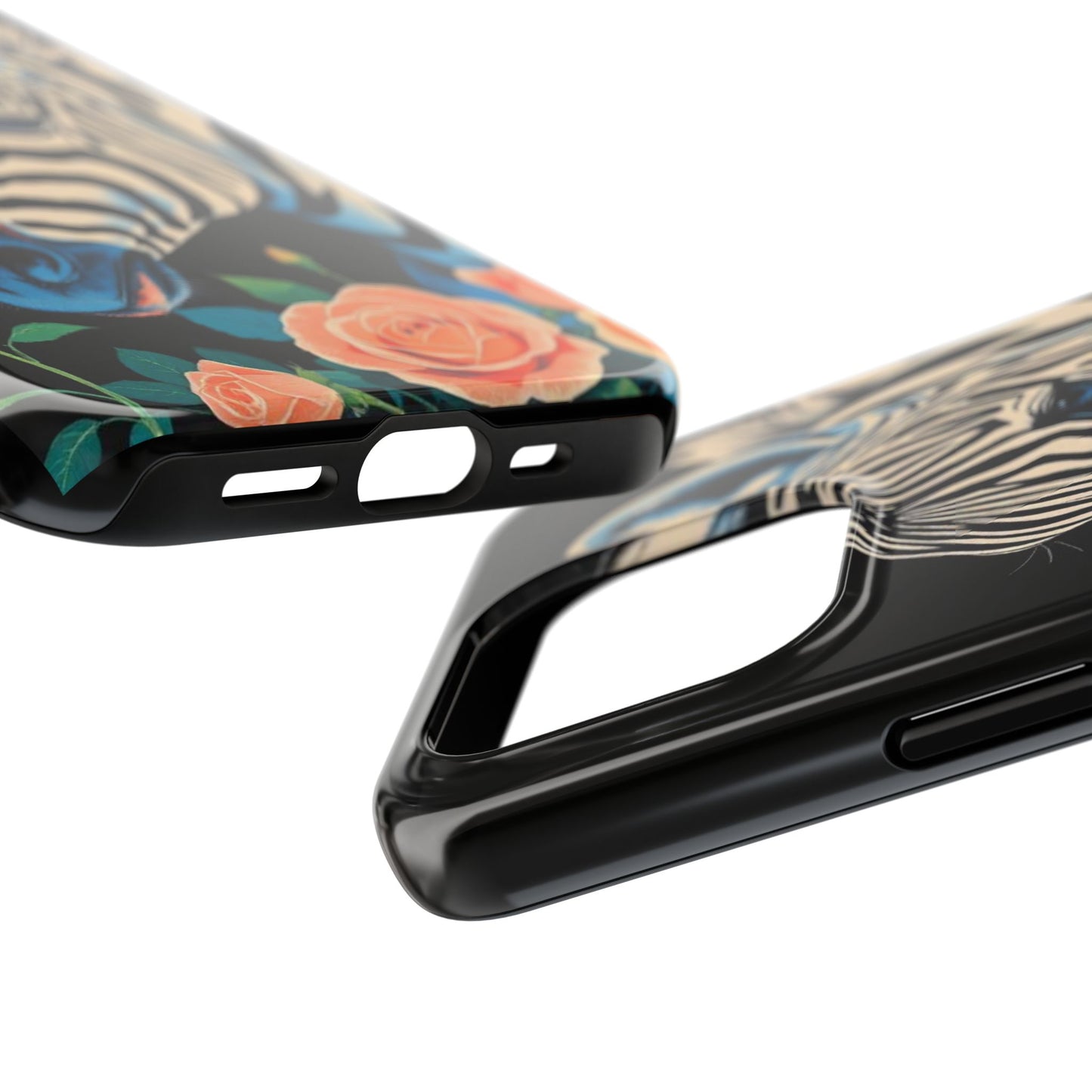 Zebra Tough Phone Case - Trendy Floral Design for Animal Lovers - Blue Zebra & Roses