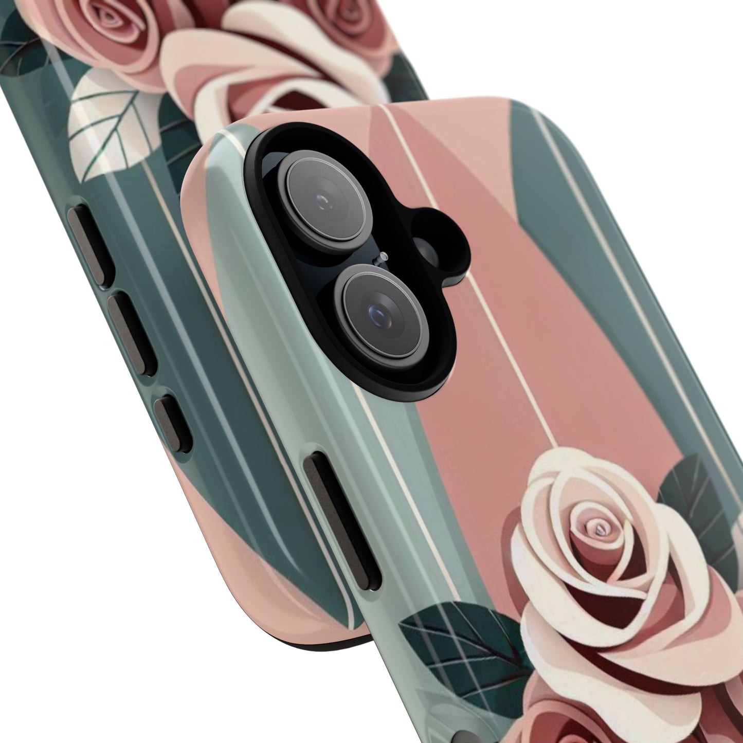 Phone Case - Burgundy, Matte Mauve & Teal Surfboard & Roses Design