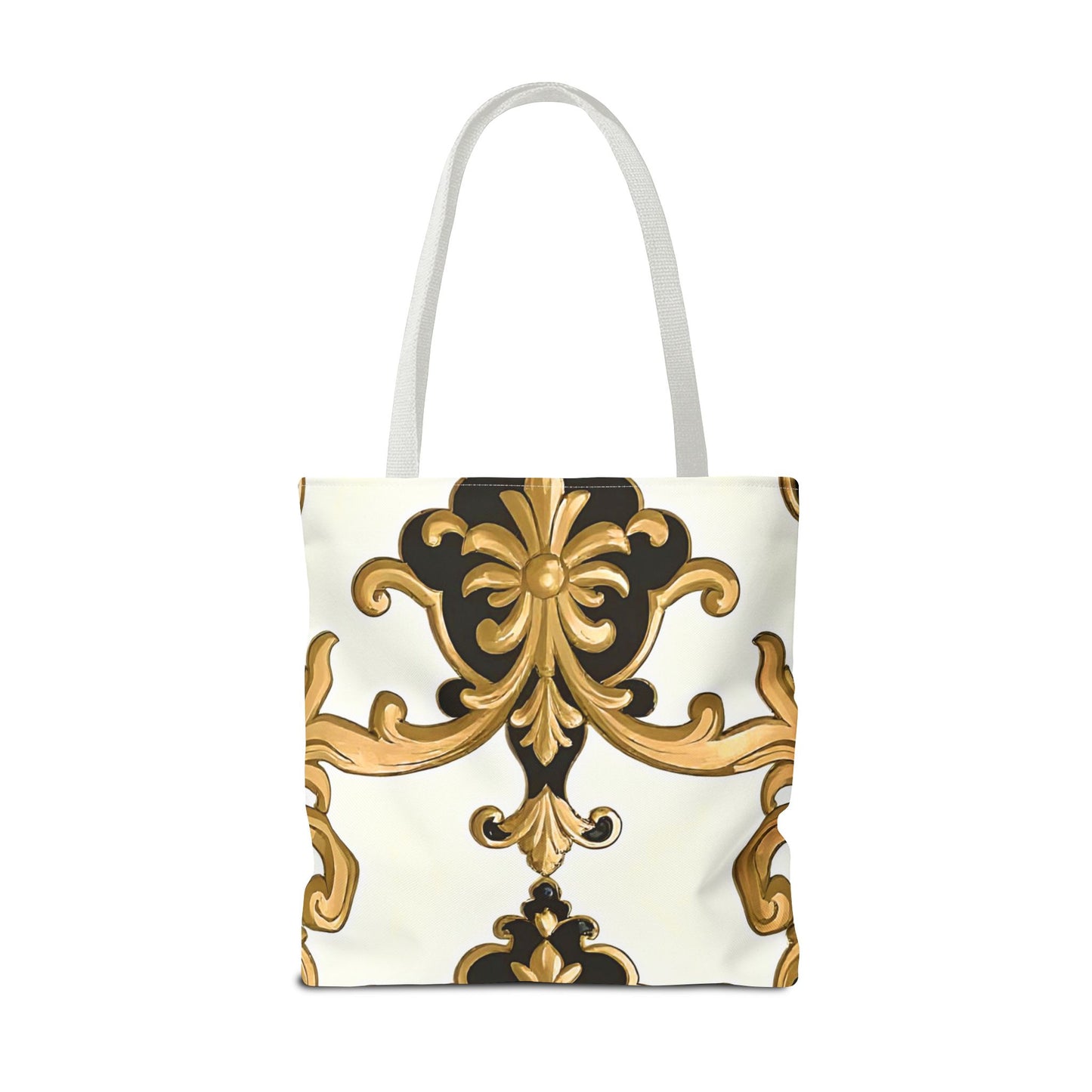 Elegant Floral Tote Bag | Stylish Reusable Bag for Everyday Use, Gift for Her, Shopping, Beach, Travel, Eco-Friendly - Black & Gold Rococo