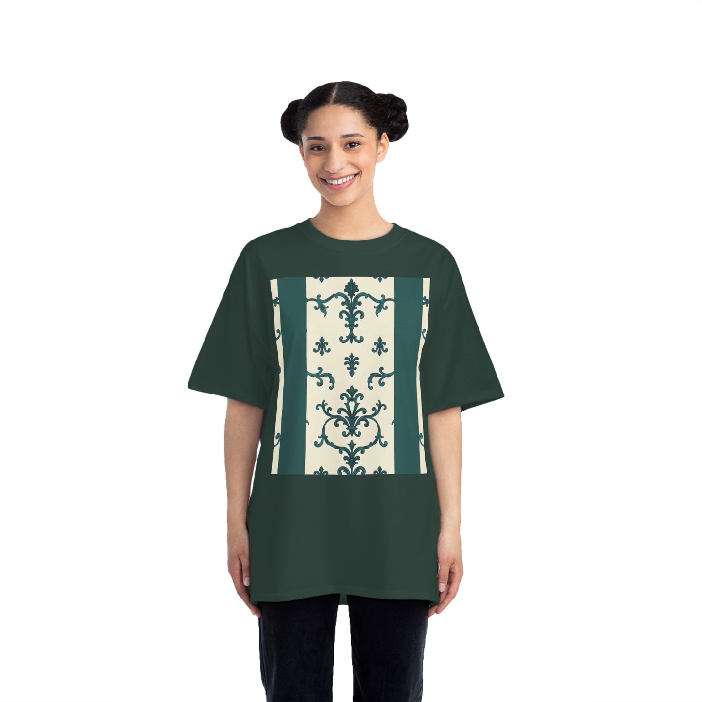 Vintage-Inspired Short-Sleeve T-Shirt, Casual Wear, Graphic Tee, Summer Outfit, Gift for Friends, Retro Design - Teal Striped Rococo