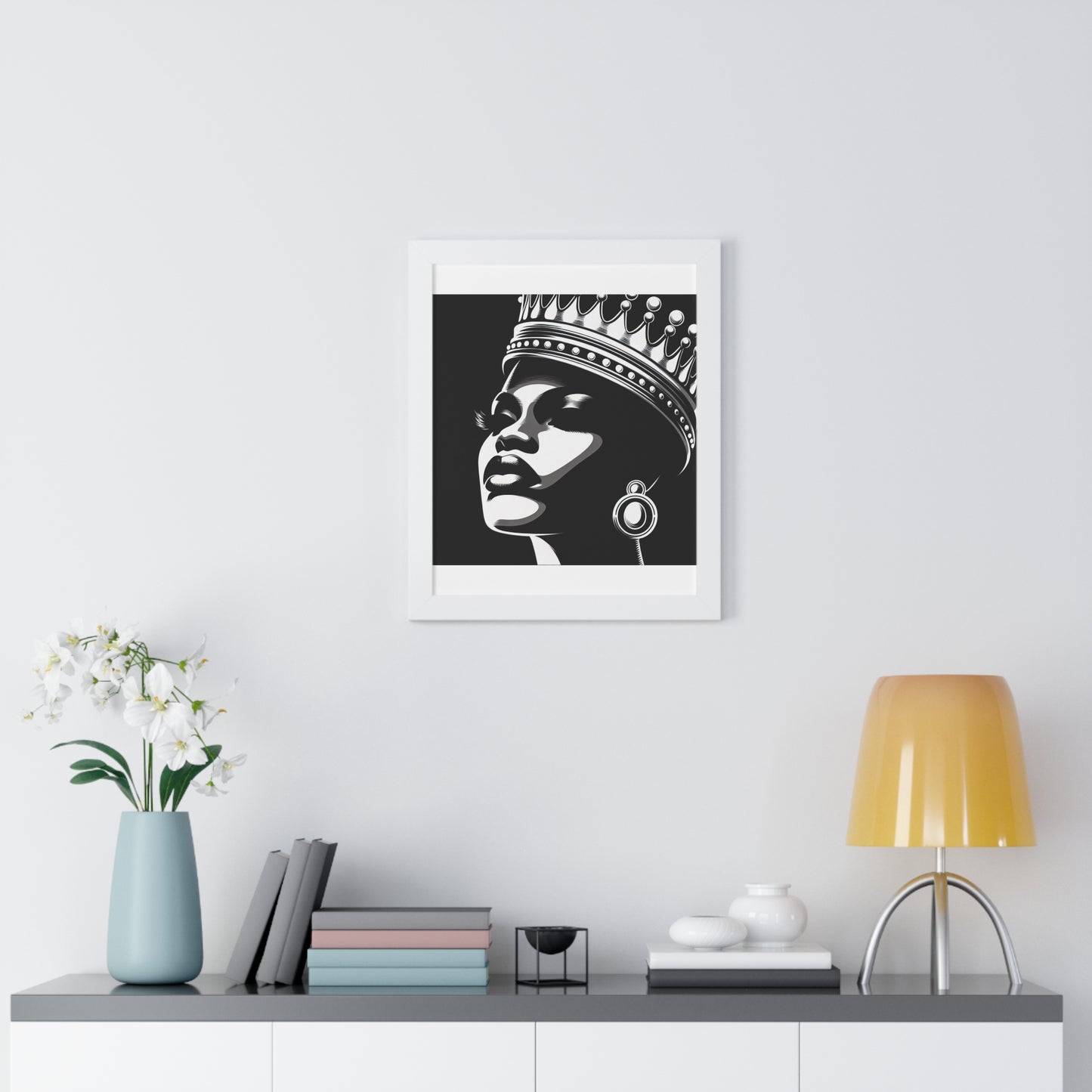 Elegant Crowned Queen Wall Art, Framed Vertical Poster, Home Decor, Modern Wall Art, Gift for Her, Inspirational Art