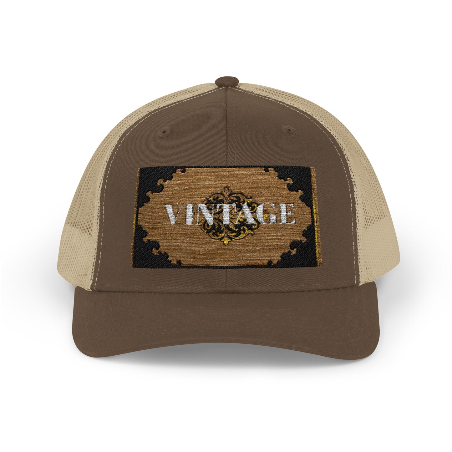 Mauve & Black-Gold Vintage Baroque Patch Trucker Cap