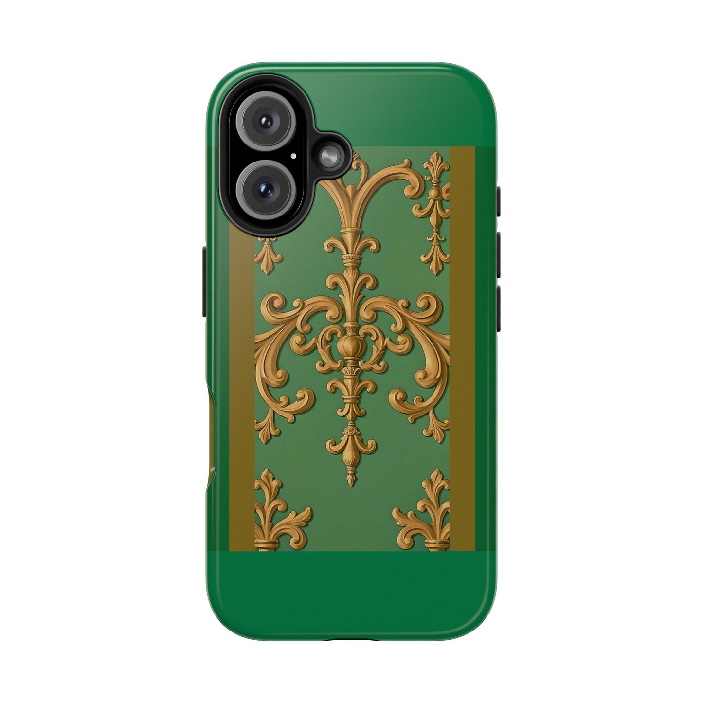 Elegant Floral Tough Phone Case, Durable Phone Cover, Gifts for Her, Stylish Protection, Chic Phone Accessory - Olive Green Striped Rococo