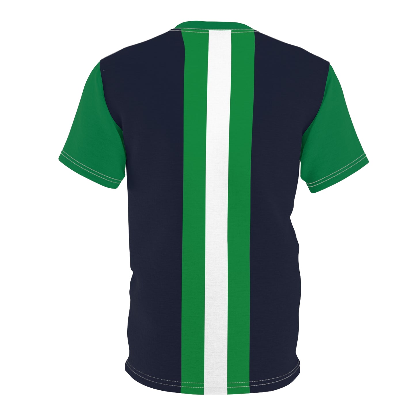 Lunar Midnight & Green-White Striped (Green Collar) Stylish Unisex Cut & Sew Tee, Casual Wear, Graphic Tee, Cool Summer Shirt, Everyday Comfort