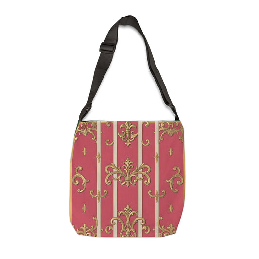 Chic Green Border Pink Striped Baroque Adjustable Tote Bag - Stylish Everyday Carryall, Floral Print, Fashion Statement, Gift for Her