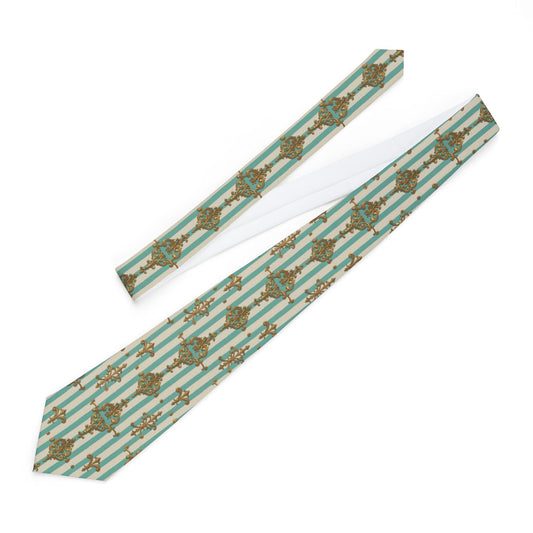 Stylish Necktie with Vintage Floral Design | Perfect for Weddings, Office, Gifts, Formal Events - Matte Green Striped Rococo
