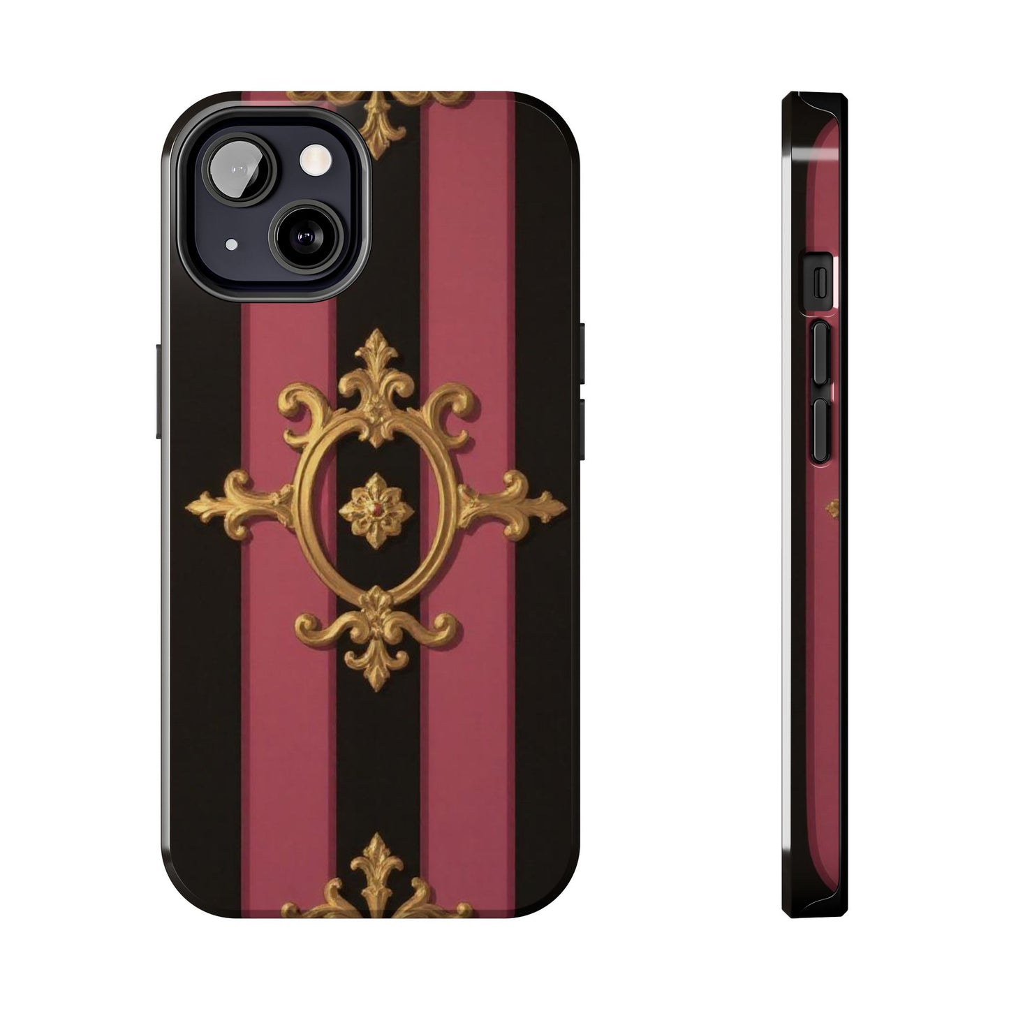 Elegant Black & Mauve Striped Gold Baroque Tough Phone Cases, Luxe Phone Covers, Fashionable Mobile Cases, Gift for Her, Holiday Phone Accessories