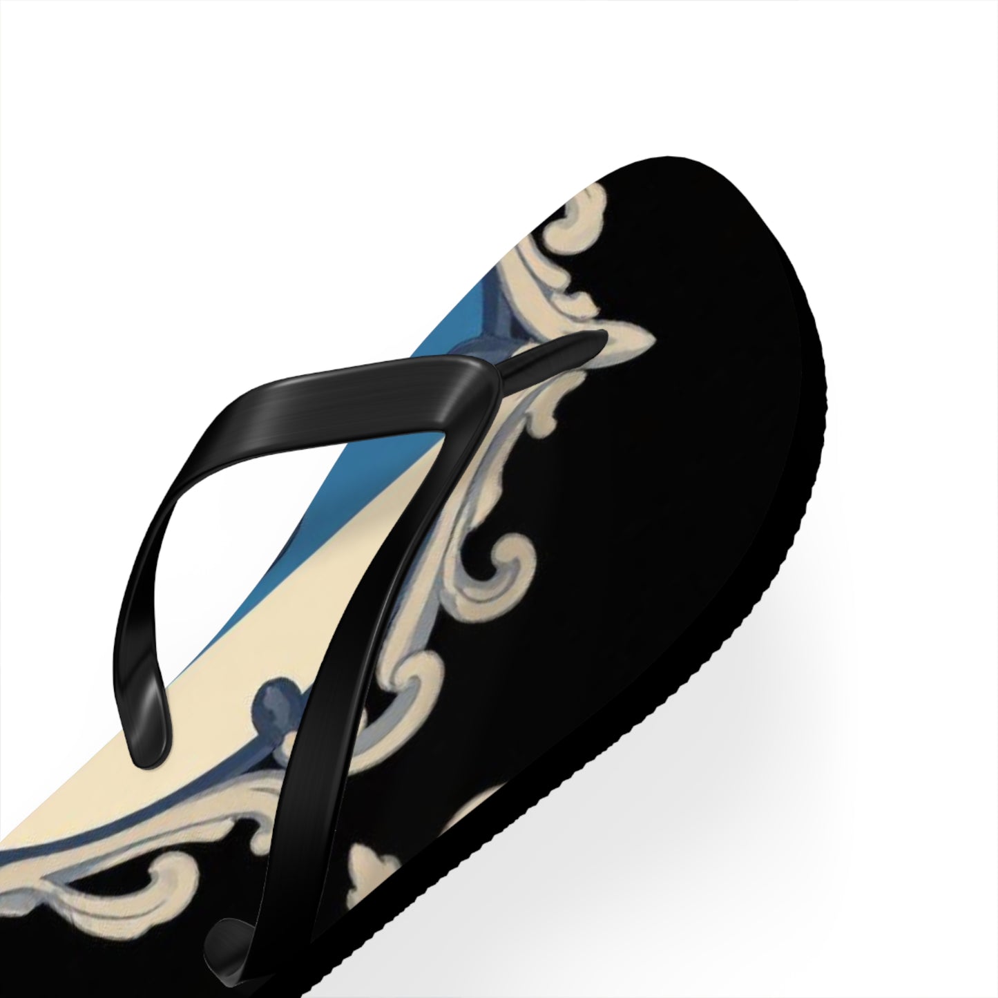 Stylish Blue & Alabaster Striped Baroque Beach Flip Flops, Summer Footwear, Vacation Sandals, Casual Footwear, Pool Party Essentials