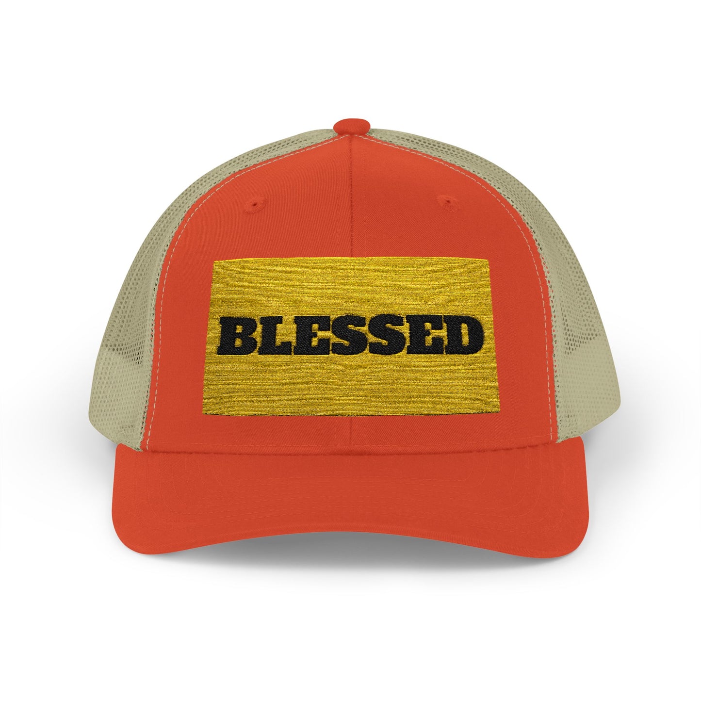 Blessed In Gold Snapback Trucker Cap for Everyday Inspiration, Faith-Based Accessory, Adjustable Hat, Gift for Friends, Motivational Cap