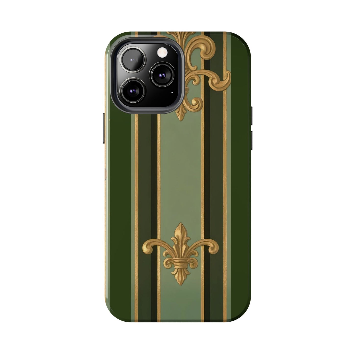 Elegant Tough Phone Cases - Baroque Design, Durable Cell Phone Covers, Unique Gifts for Her, Holiday Gifts - Green Striped Gold Baroque
