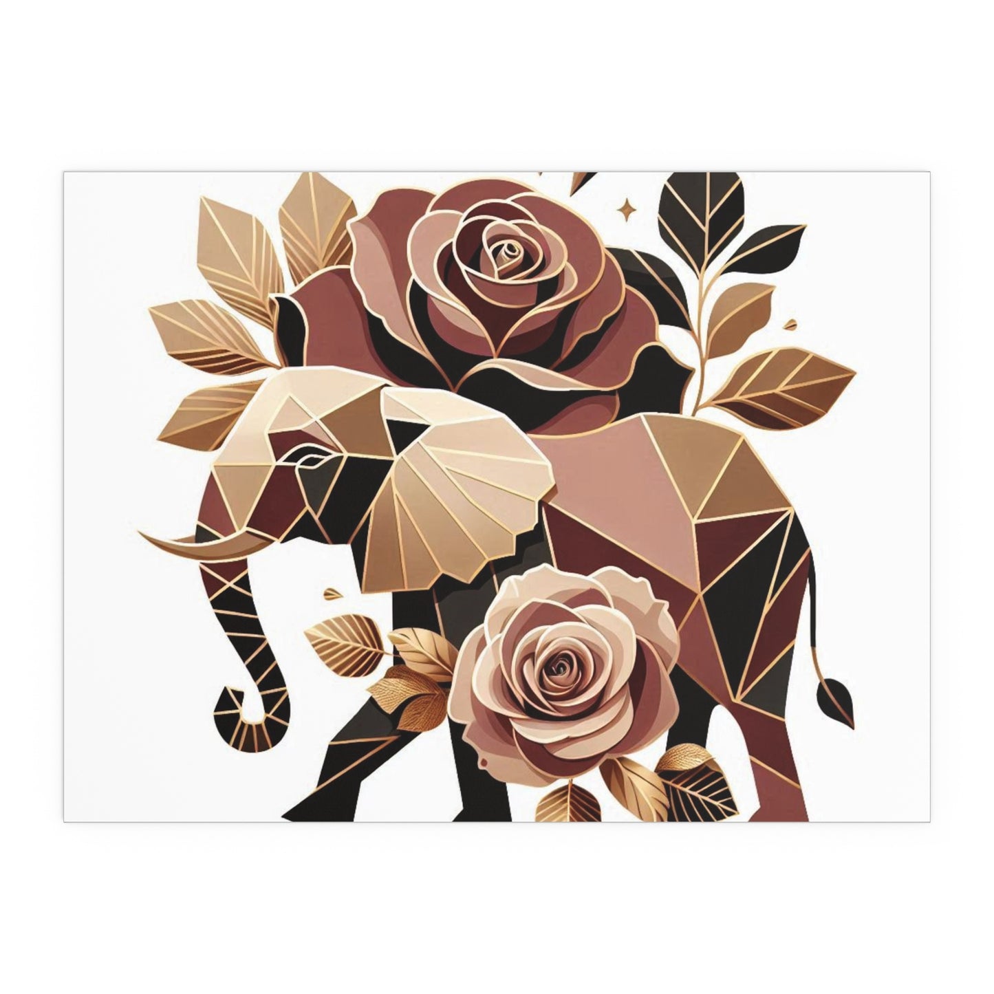 Elegant Floral Silk Poster - Indoor/Outdoor Wall Art for Home Decor - Brown & Gold Elephant & Roses