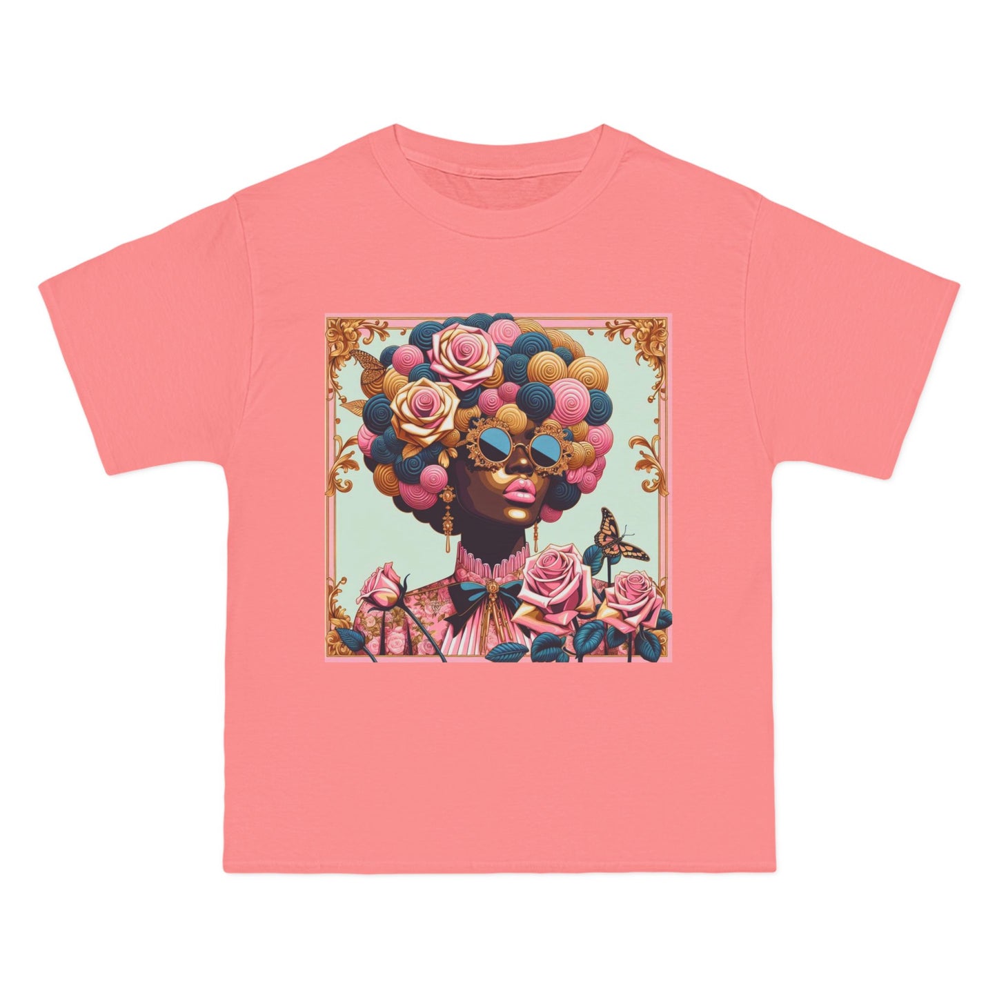 Vibrant Art Tee - Short-Sleeve T-Shirt with Colorful Floral Design, Art Lovers Gift, Trendy Summer Fashion - Lady In Pink Baroque