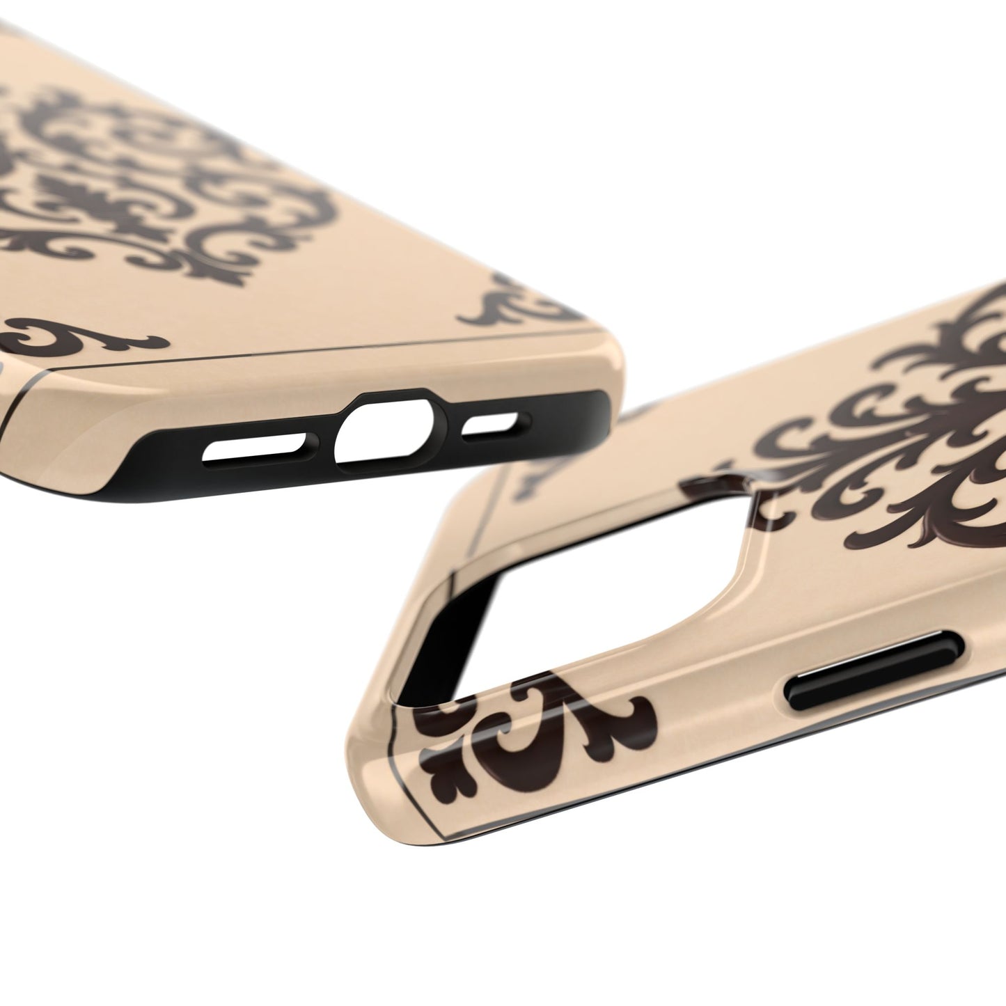 Almond-Beige & Brown Baroque Tough Phone Case — Elegant Beige & Brown Protective Cover