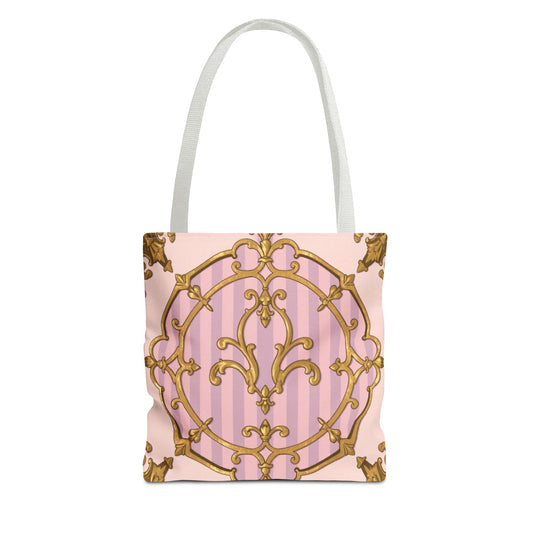 Elegant Lavender & Alabaster Striped Gold Baroque Tote Bag - Stylish Fabric Shopping Bag, Chic Purse, Gift for Her, Summer Outings