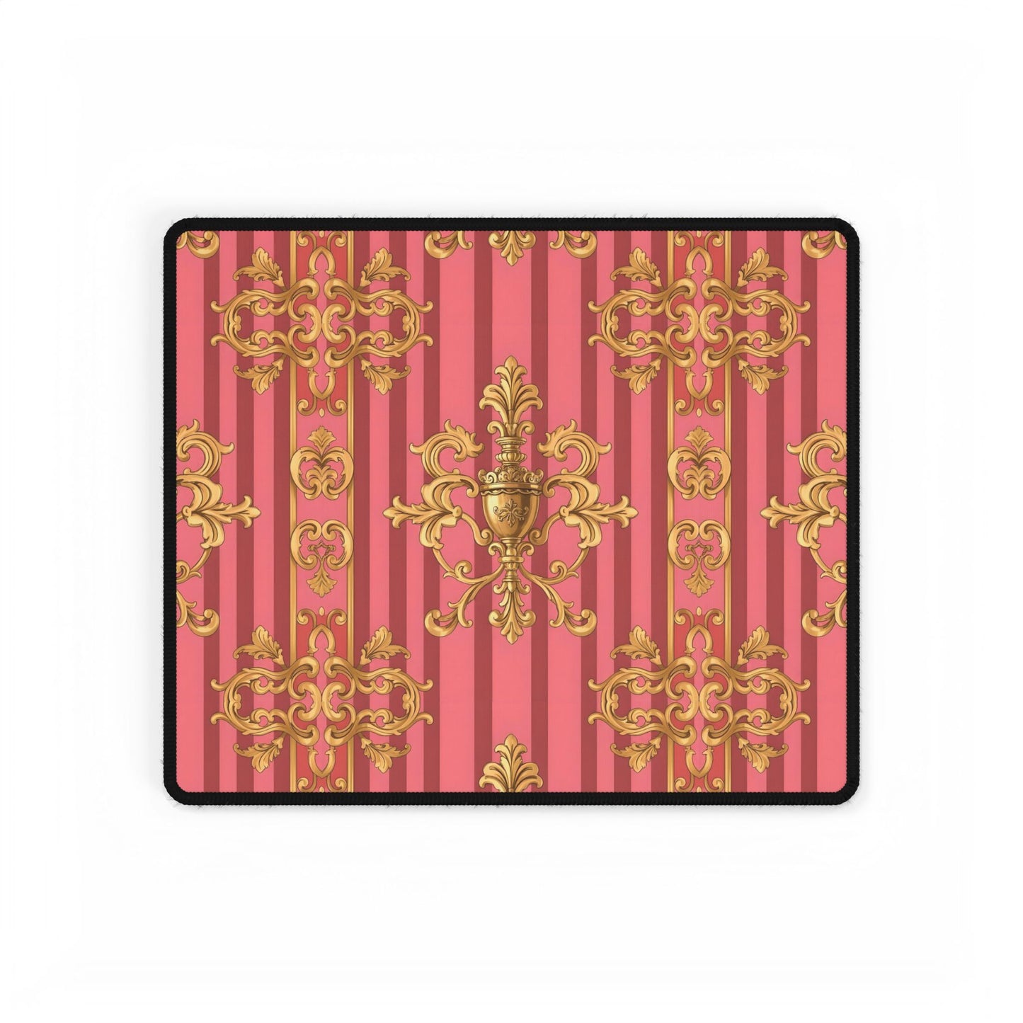 Elegant Desk Mat for Home Office, Stylish Desktop Organizer, Gift for Gamers, Computer Accessories - Pink Striped Gold Baroque