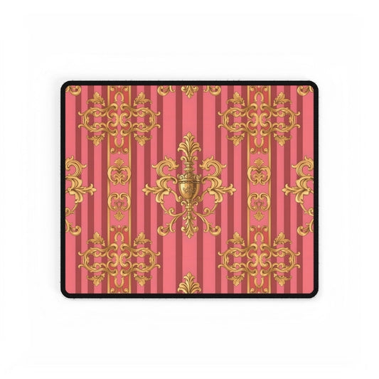 Elegant Desk Mat for Home Office, Stylish Desktop Organizer, Gift for Gamers, Computer Accessories - Pink Striped Gold Baroque