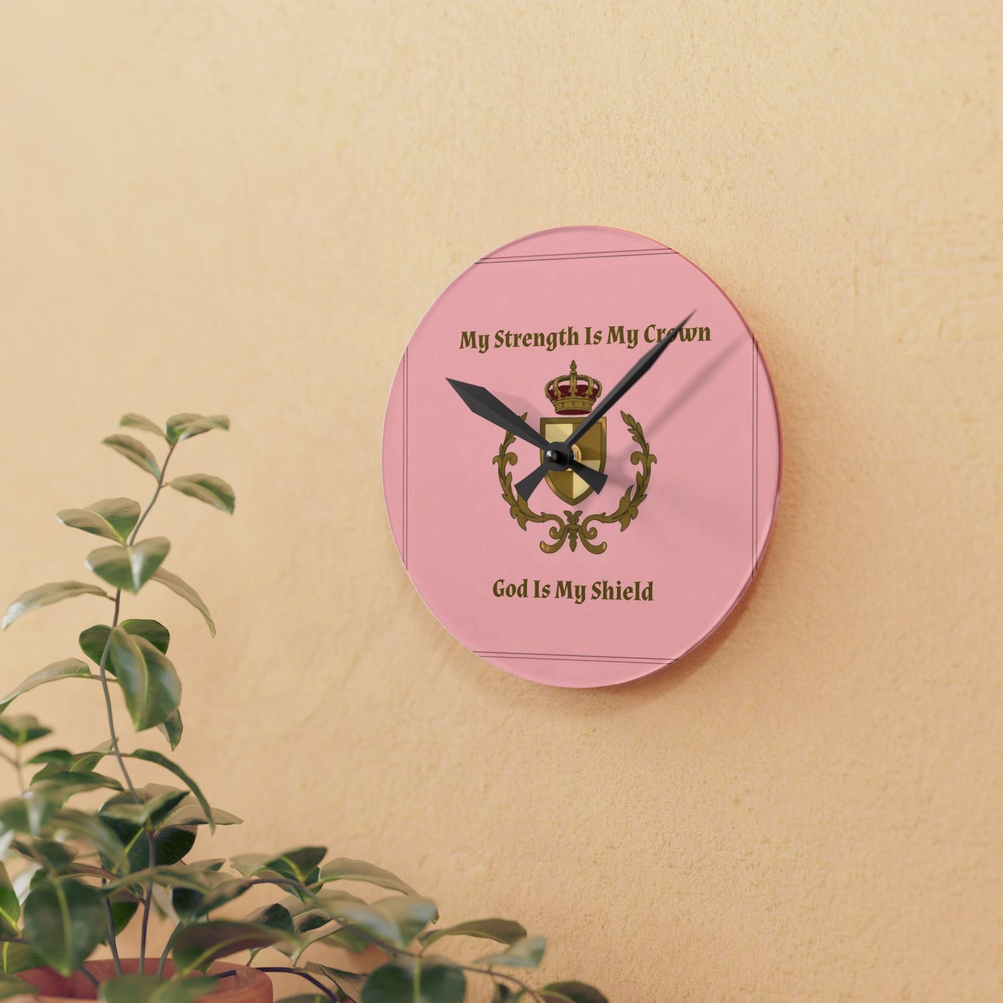 Crest & Crown Spiritual Quote Acrylic Wall Clock, Motivational Home Decor, Gift for Her, Bedroom Clock, Crown Art, Positive Vibes