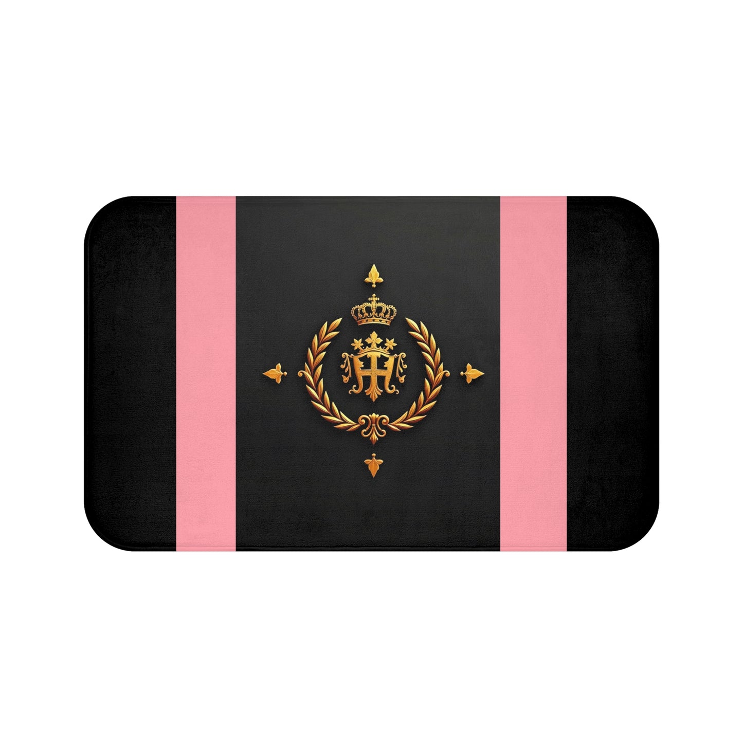 Chic Striped Bath Mat - Stylish Bathroom Decor, Luxury Bath Accessory, Trendy Home Style, Gift for Her, Self-Care Essentials - Pink Striped Gold Crest