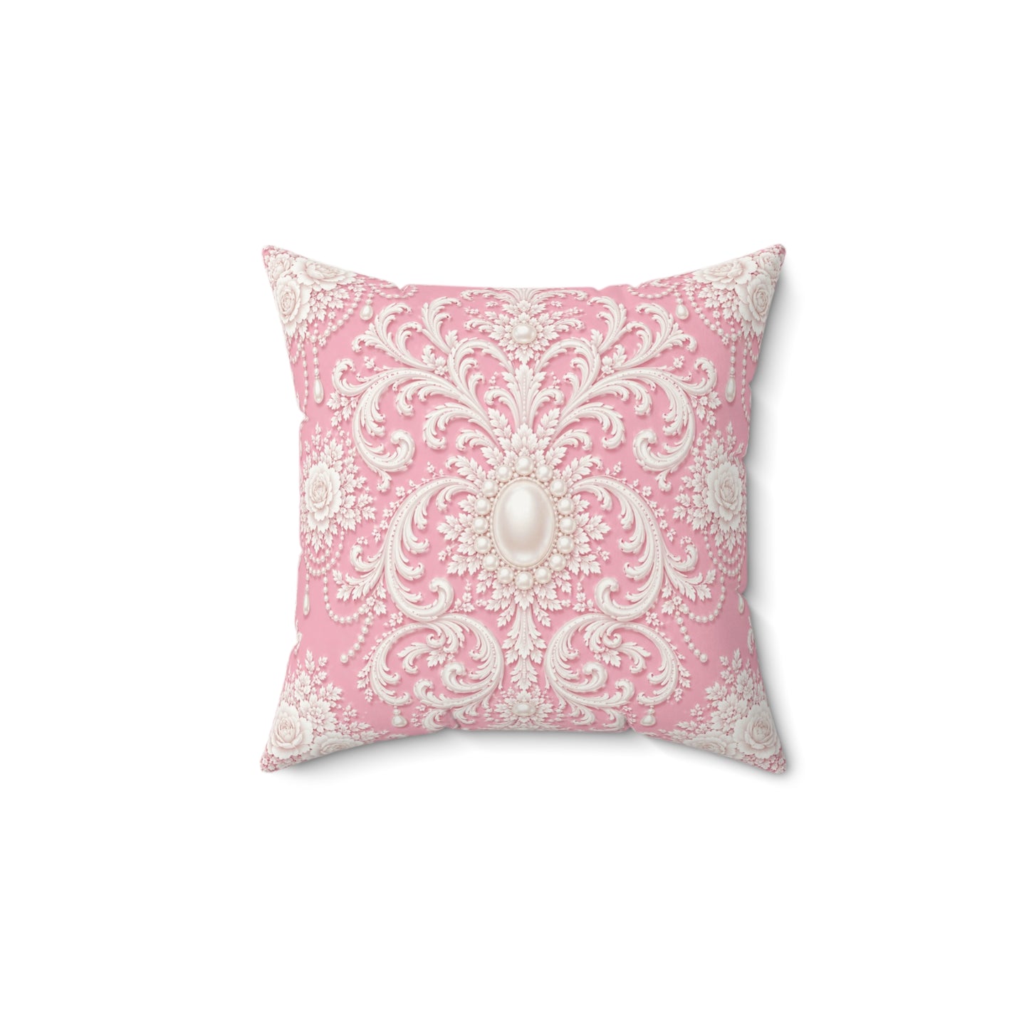 Pink Rococo Faux Suede Pillow — Elegant Rococo Square Throw Cushion